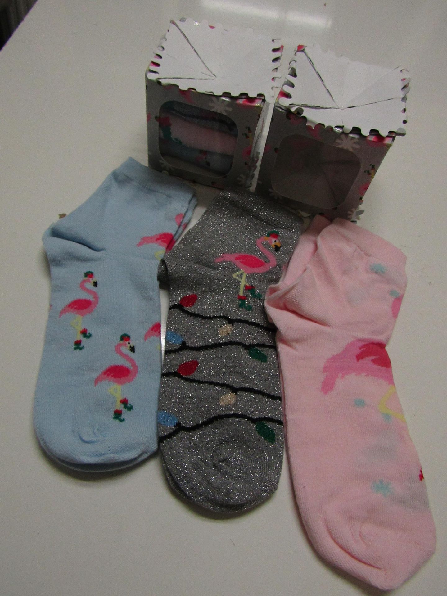 2 X Boxes of 3 Pairs of Ladies Fashion Socks Box Says One Size Approx 4-6 New & Boxed