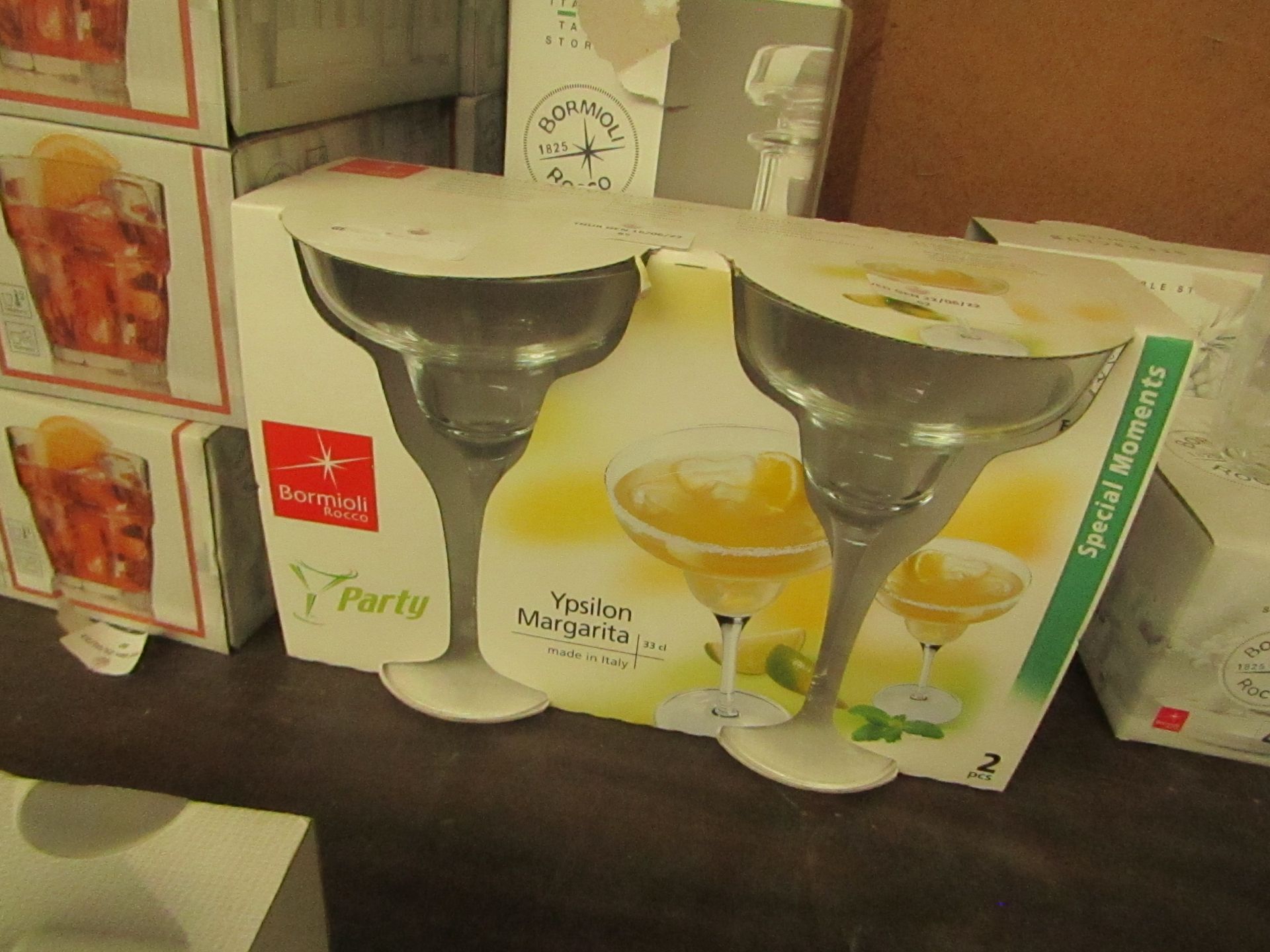 1x Bormoioli Rocco - Ypsilon Margarita Set of 2 Glasses - 33cl - Unused & Boxed.