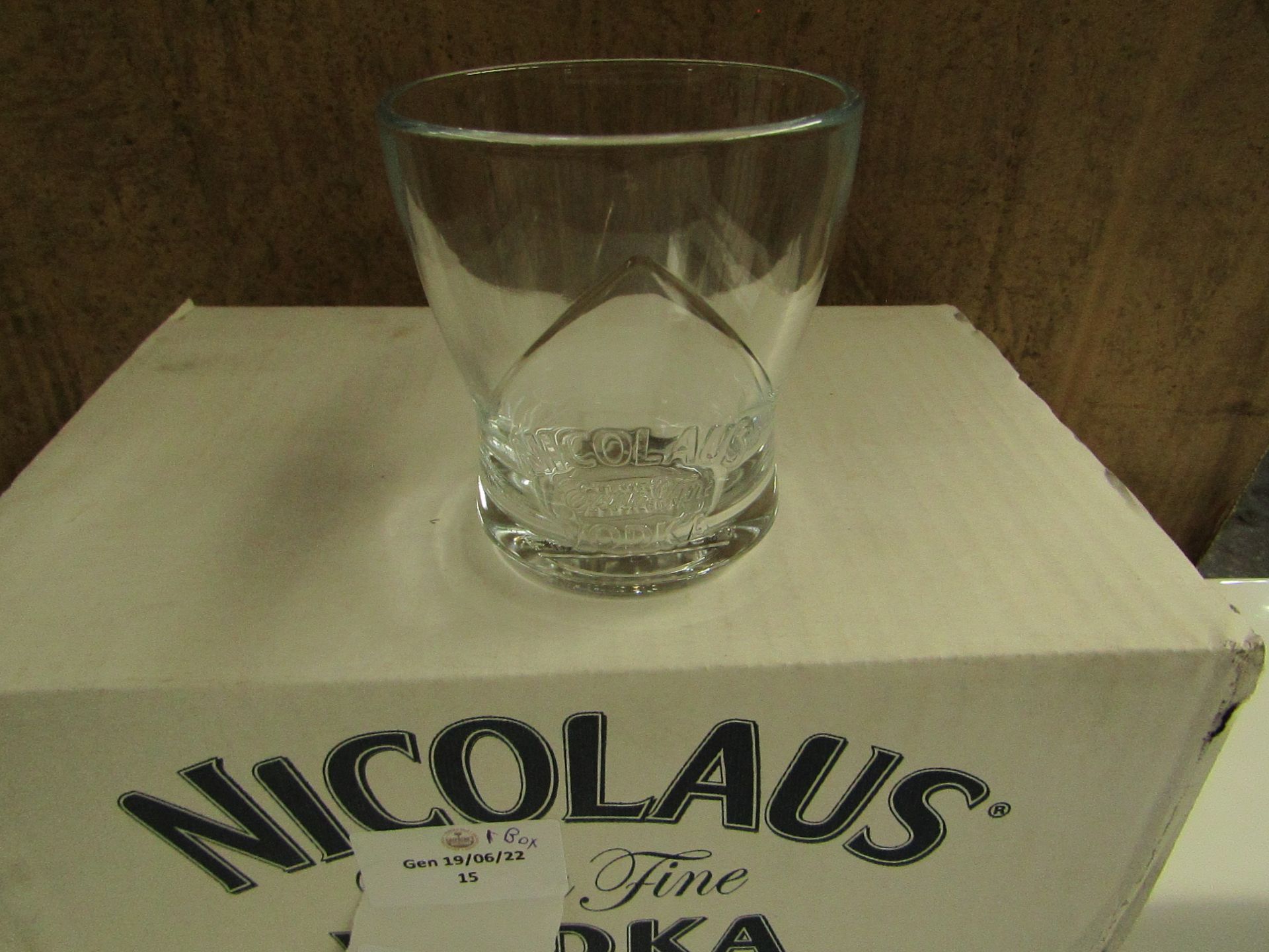 Nicolaus Vodka - Set of 6 Glass Tumblers - Unused & Boxed.