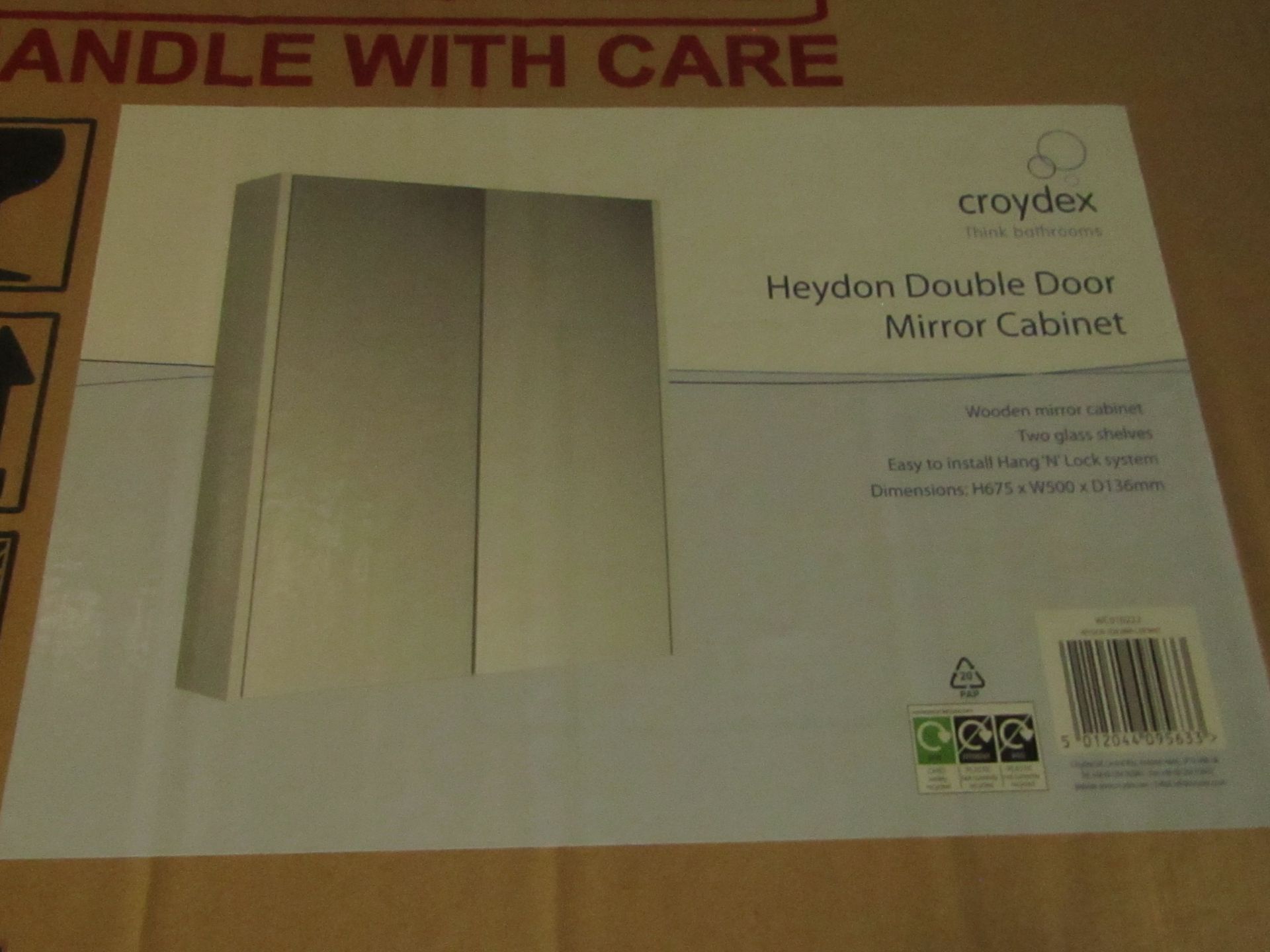 Croydex - Heydon Double Door Mirror Cabinet ( H675 x W500 x D136 mm ) - Boxed.