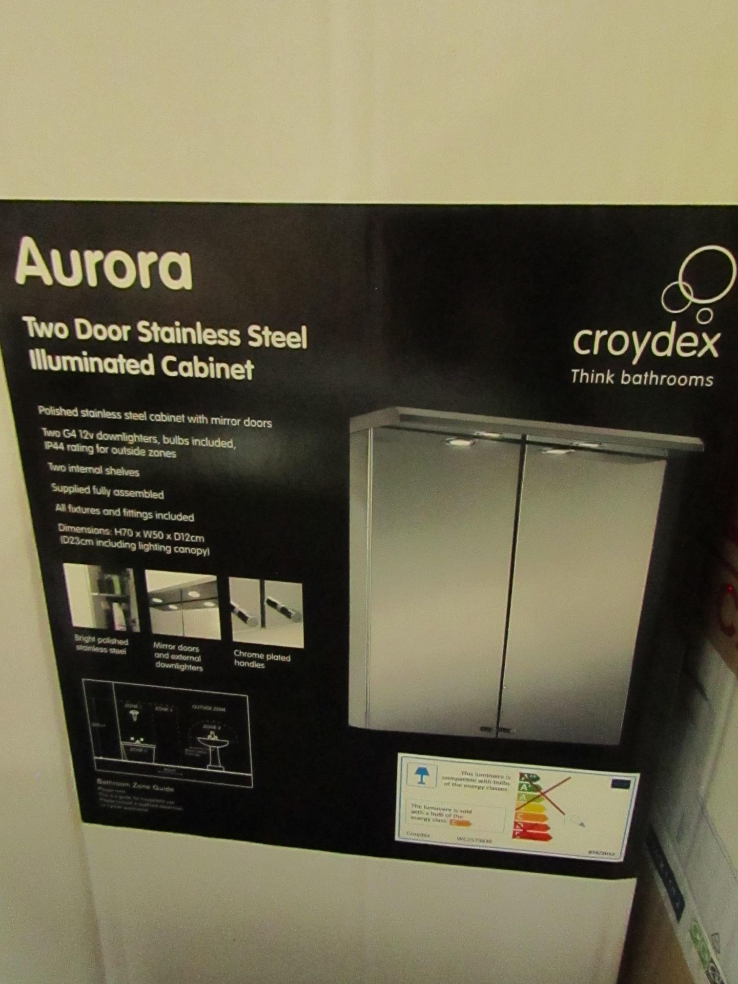 Croydex - Aurora Two Door Stainless Steel Illuminated Cabinet ( H70 x W50 x D12 cm ) - Good