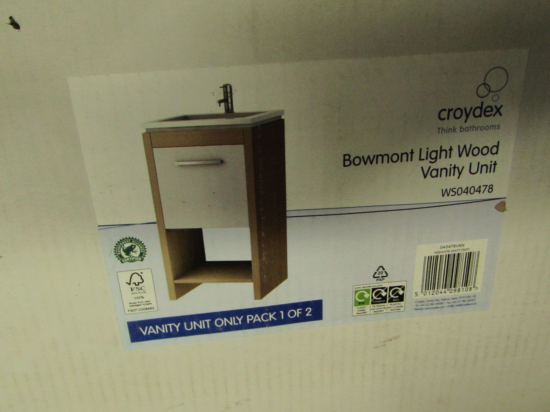 Croydex - Bowmont Light Wood Vanity Unit - Only Vanity Unit Present - Unchecked & Boxed.