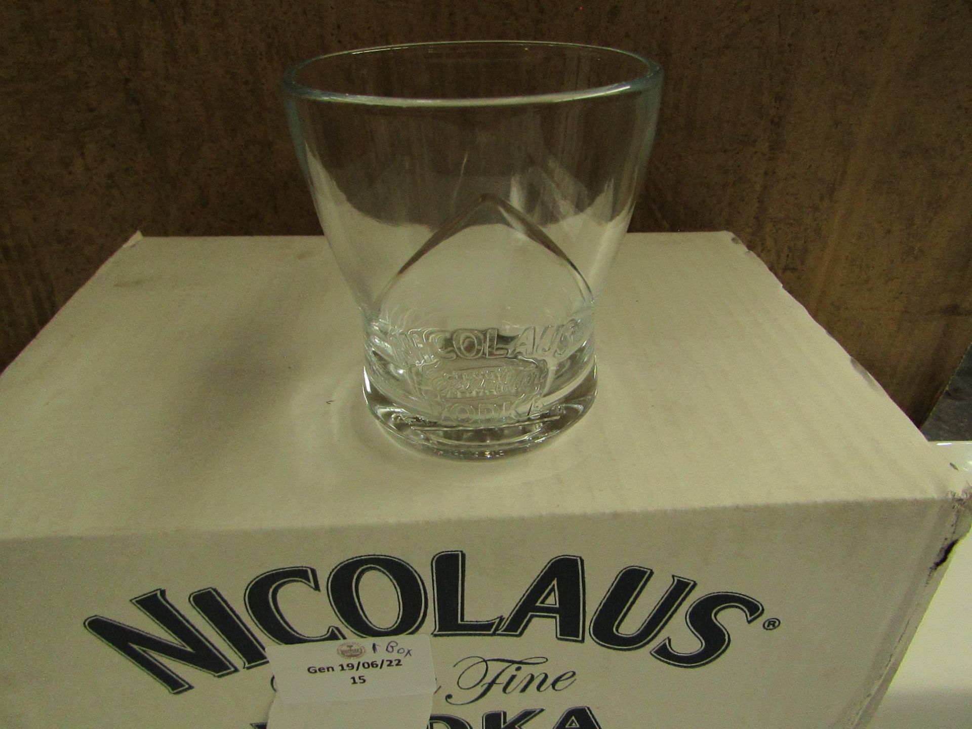 Nicolaus Vodka - Set of 6 Glass Tumblers - Unused & Boxed.