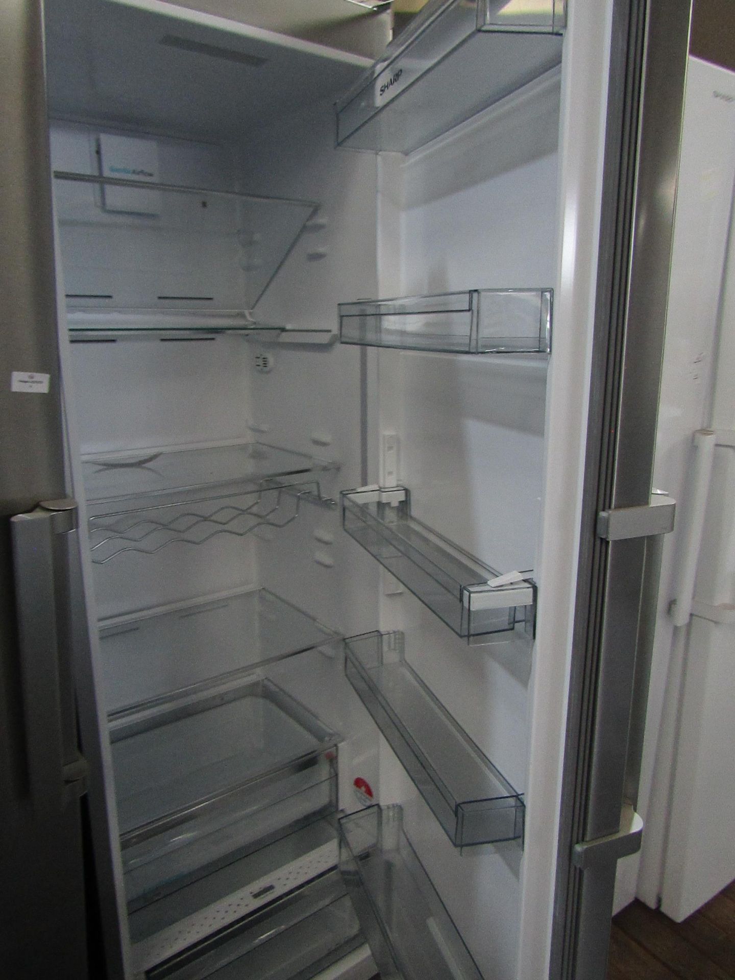 Sharp - Tall Stainless Steel Freestanding Fridge - tested and working for coldness, in good - Image 2 of 2
