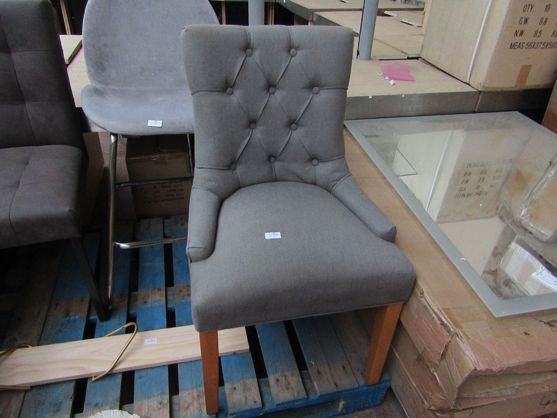 | 1x | MADE.COM GREY FABRIC DINNING CHAIR | GOOD CONDITION | MIGHT NEED A LITTLE CLEAN | RRP £- |