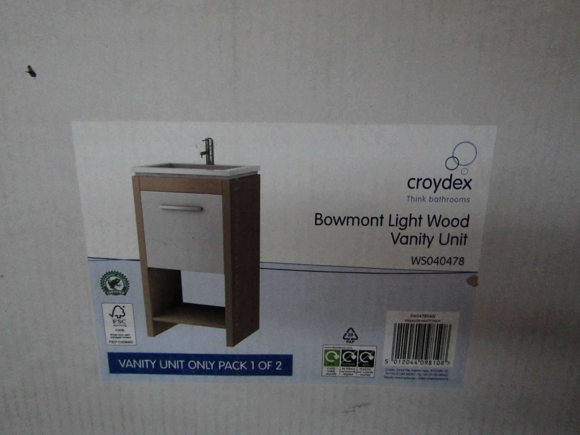 Croydex - Bowmont Light Wood Vanity Unit - Only Vanity Unit Present - Unchecked & Boxed.