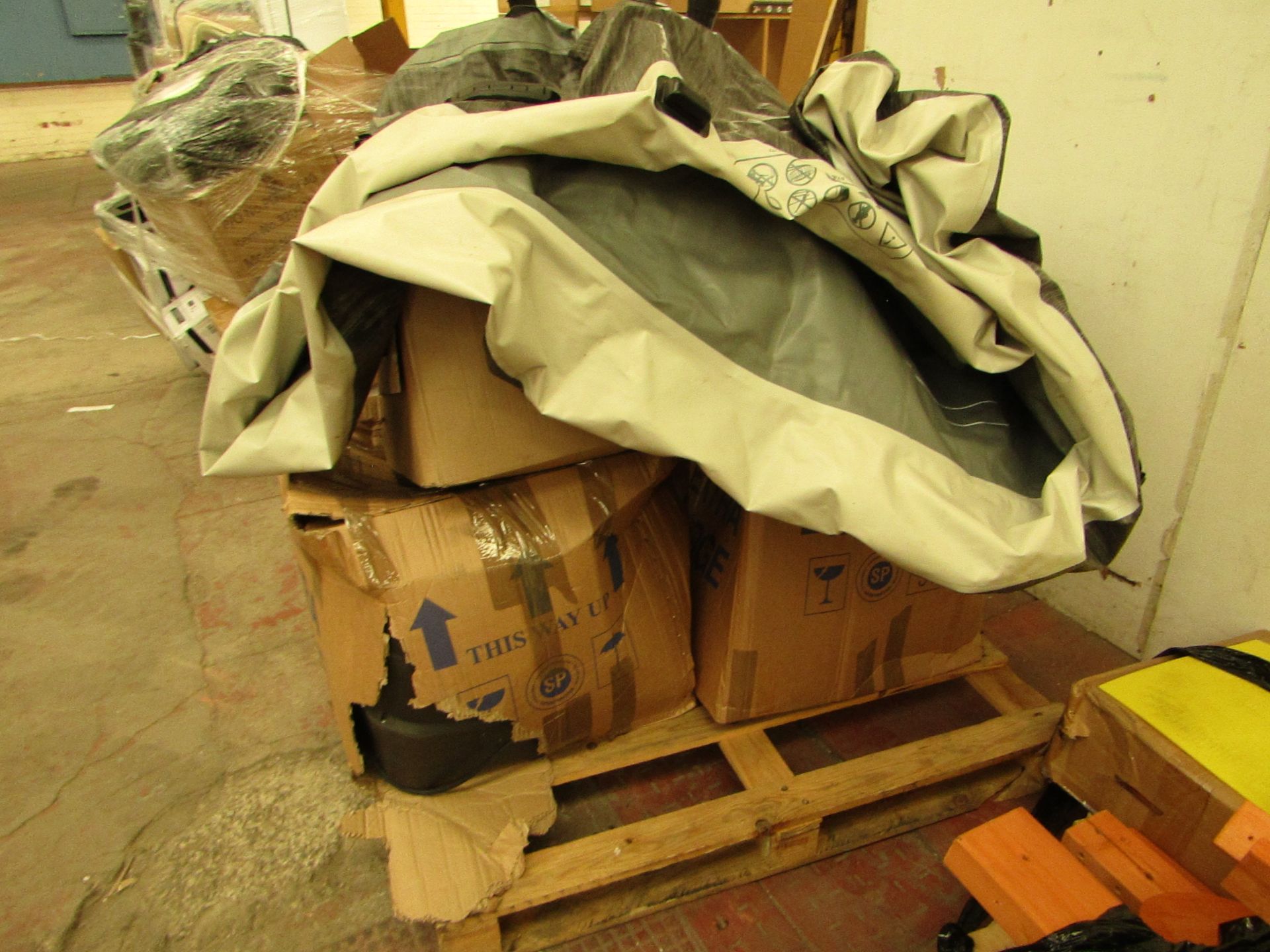 PALLET OF CUSTOMER RETURN HOT TUBS/ACCESSORIES. ALL UNCHECKED