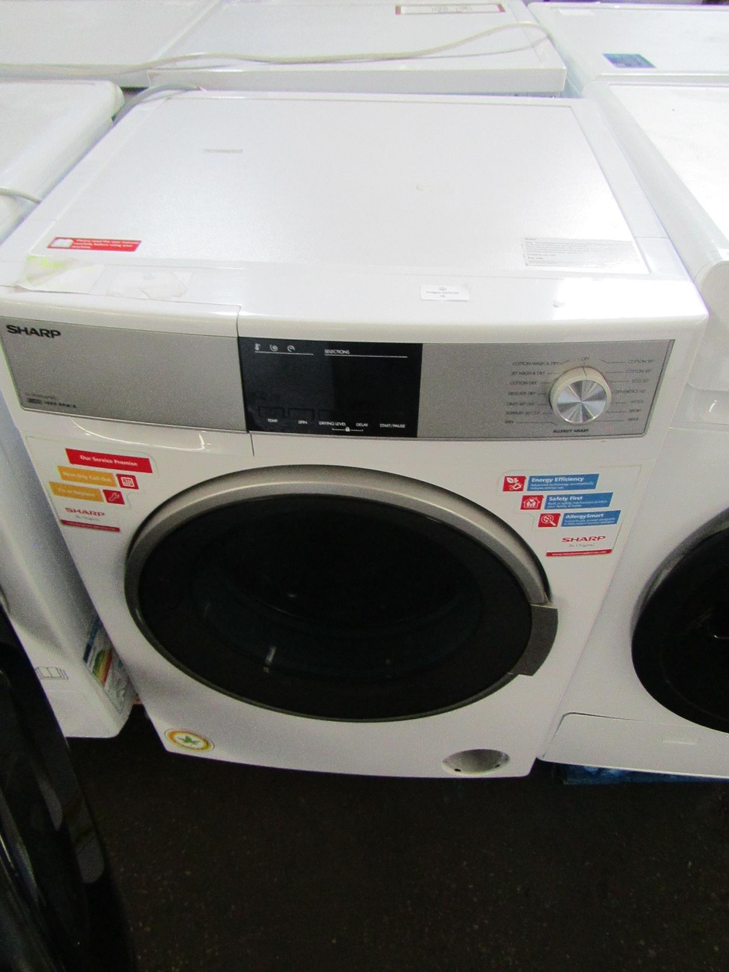 Sharp - ES-HDB9647W0 - 9/6kg 1400rpm Washing Machine - Powers On & Spins.