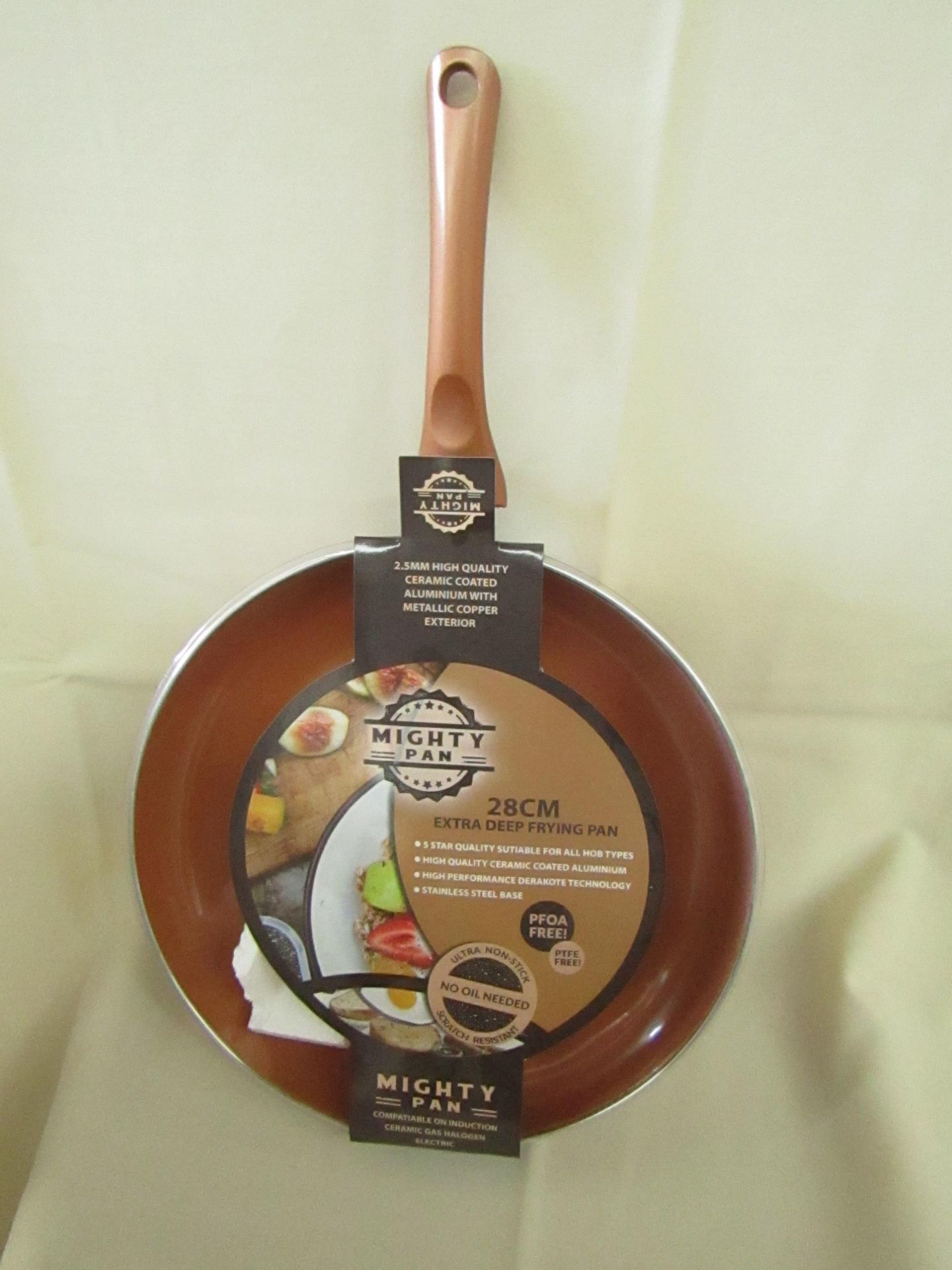 Mighty Pan - Extra Deep Non-Stick Scratch Resistant - Copper ( 28cm ) Frying Pan - New & Boxed.