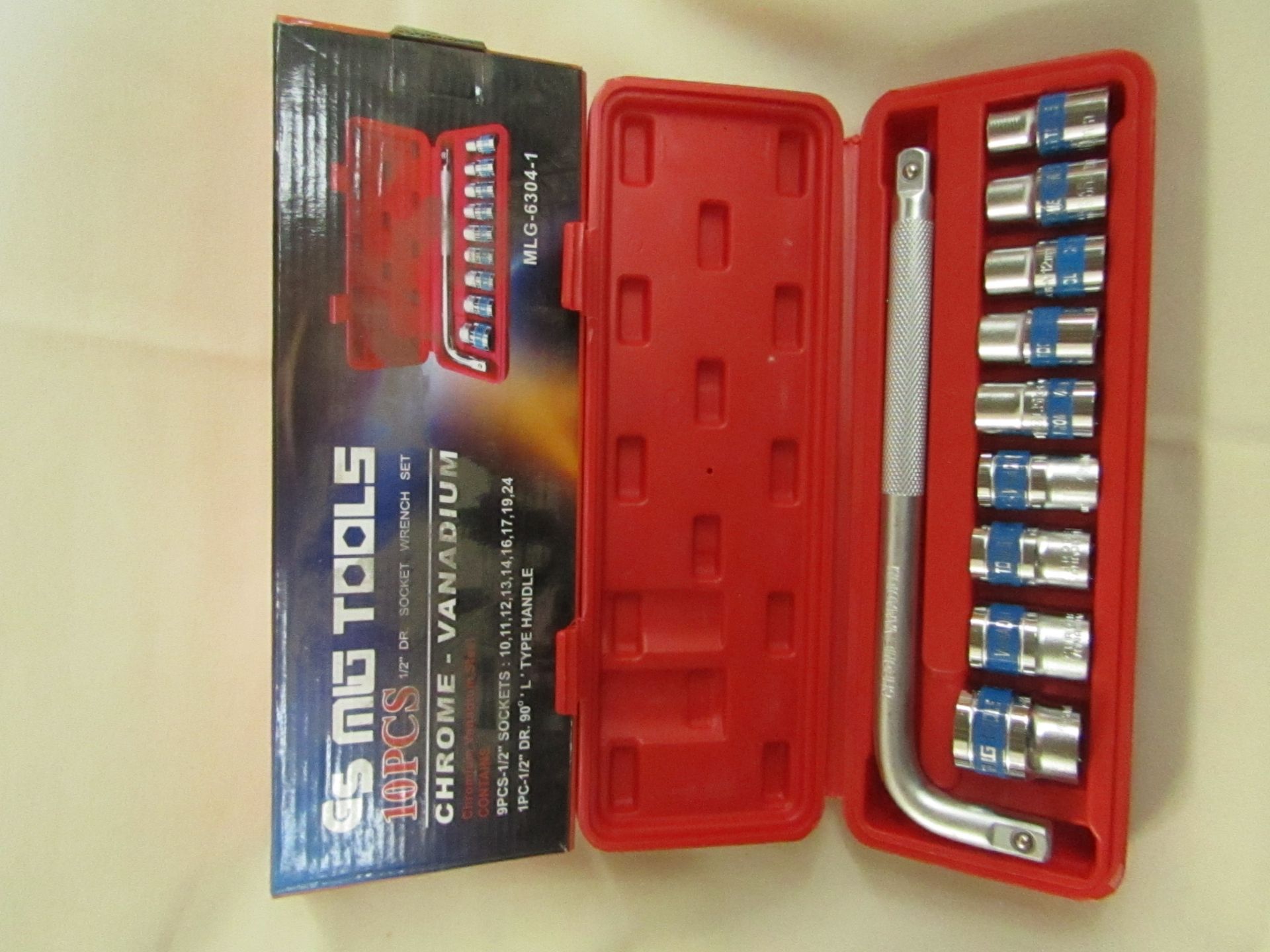 GS MIG TOOLS - 10-Piece Chrome Vanadium 1/2" Drive Socket Wrench Set - New & Boxed.