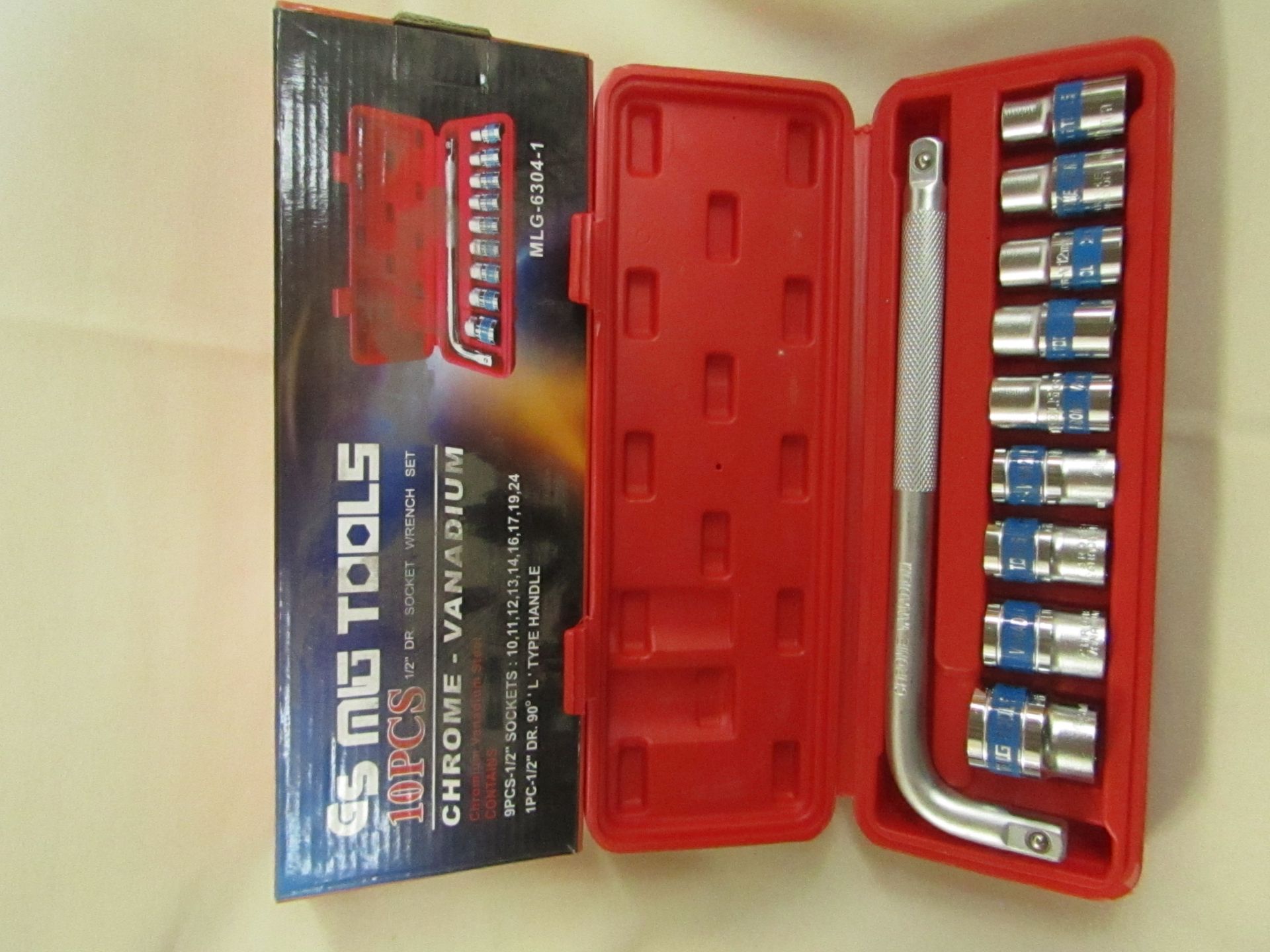 GS MIG TOOLS - 10-Piece Chrome Vanadium 1/2" Drive Socket Wrench Set - New & Boxed.