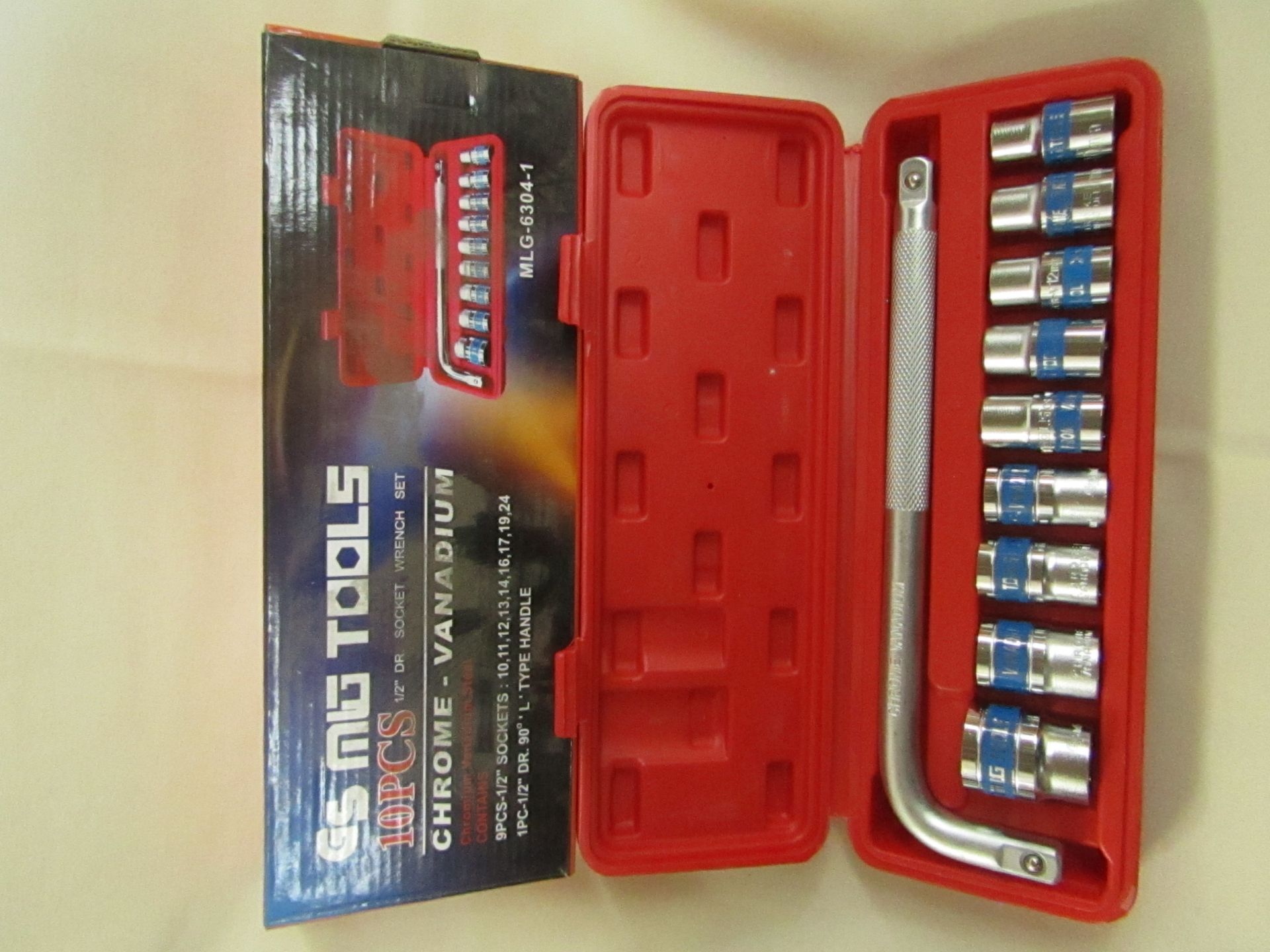 GS MIG TOOLS - 10-Piece Chrome Vanadium 1/2" Drive Socket Wrench Set - New & Boxed.