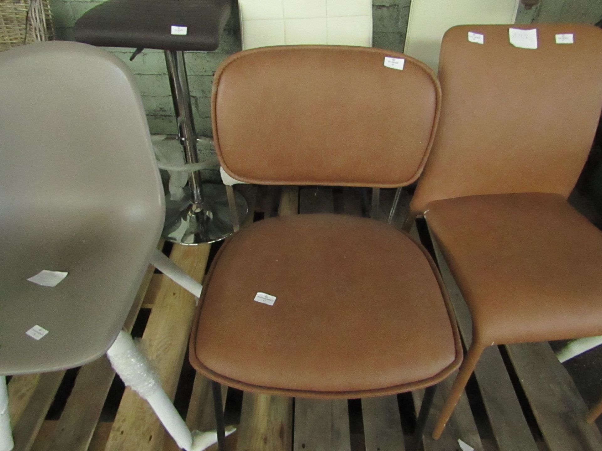 1x Moot Group Brown Leather Dining Chair | Tan & Black | Good Condition & Unboxed