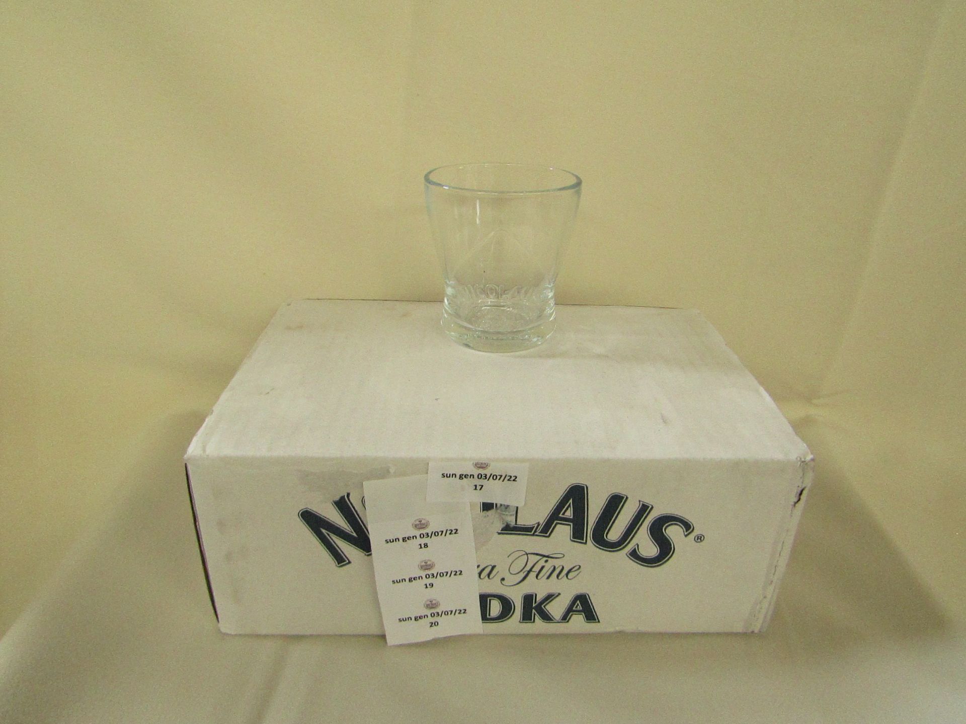 4x Nicolaus Vodka - Set of 6 Glass Tumblers - Unused & Boxed.