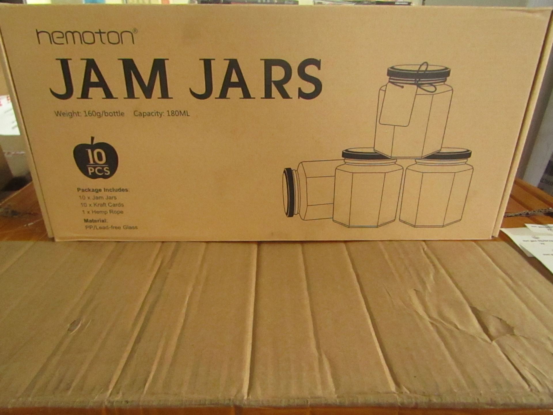 Hemoton - Set of 10 Glass Jam Jars - New & Boxed.