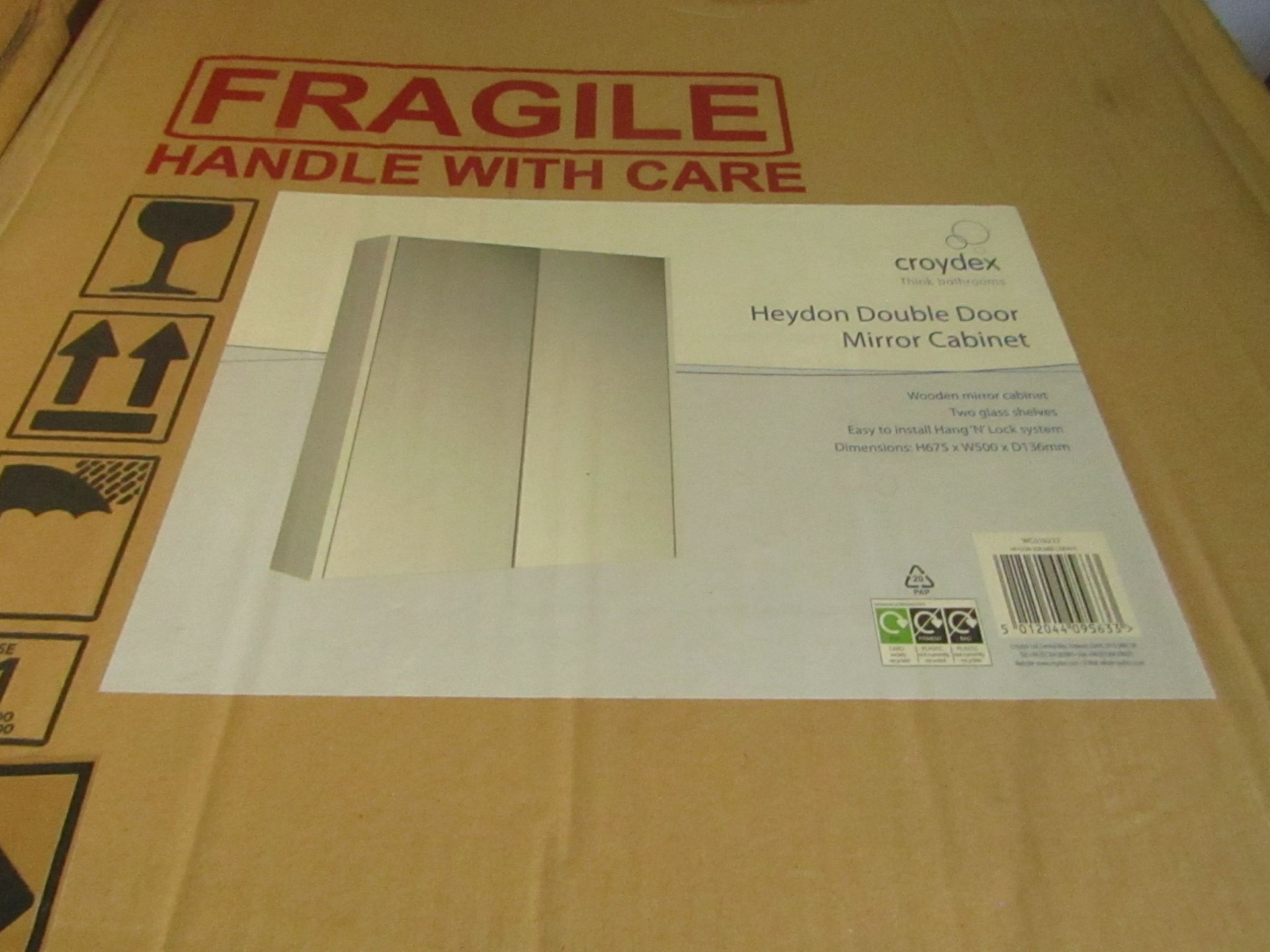 Croydex - Heydon Double Door Mirror Cabinet ( H675 x W500 x D136 mm ) - Boxed.