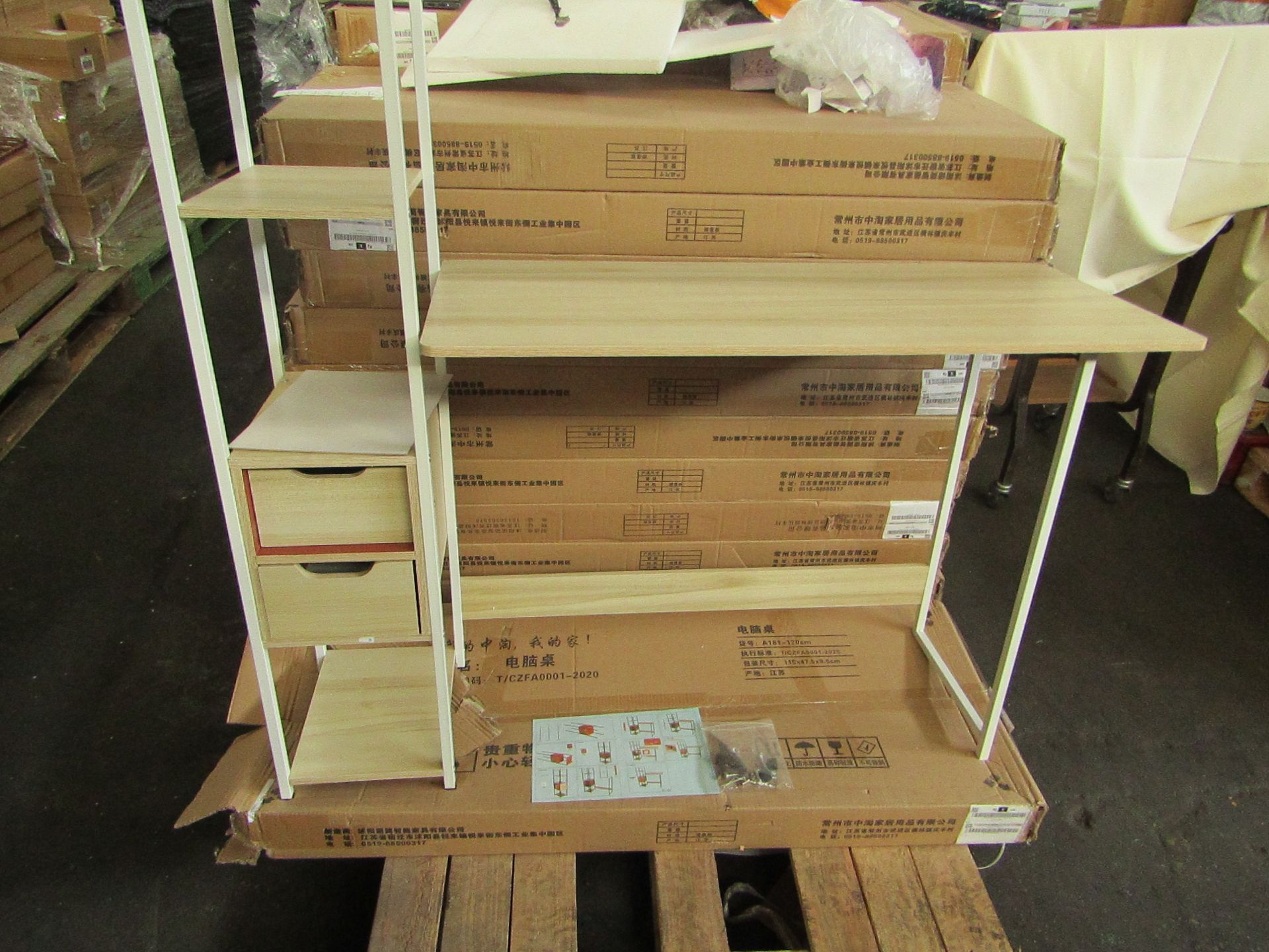 Unbranded - 3-Shelf 2-Drawer Desk - All Unused & Boxed.