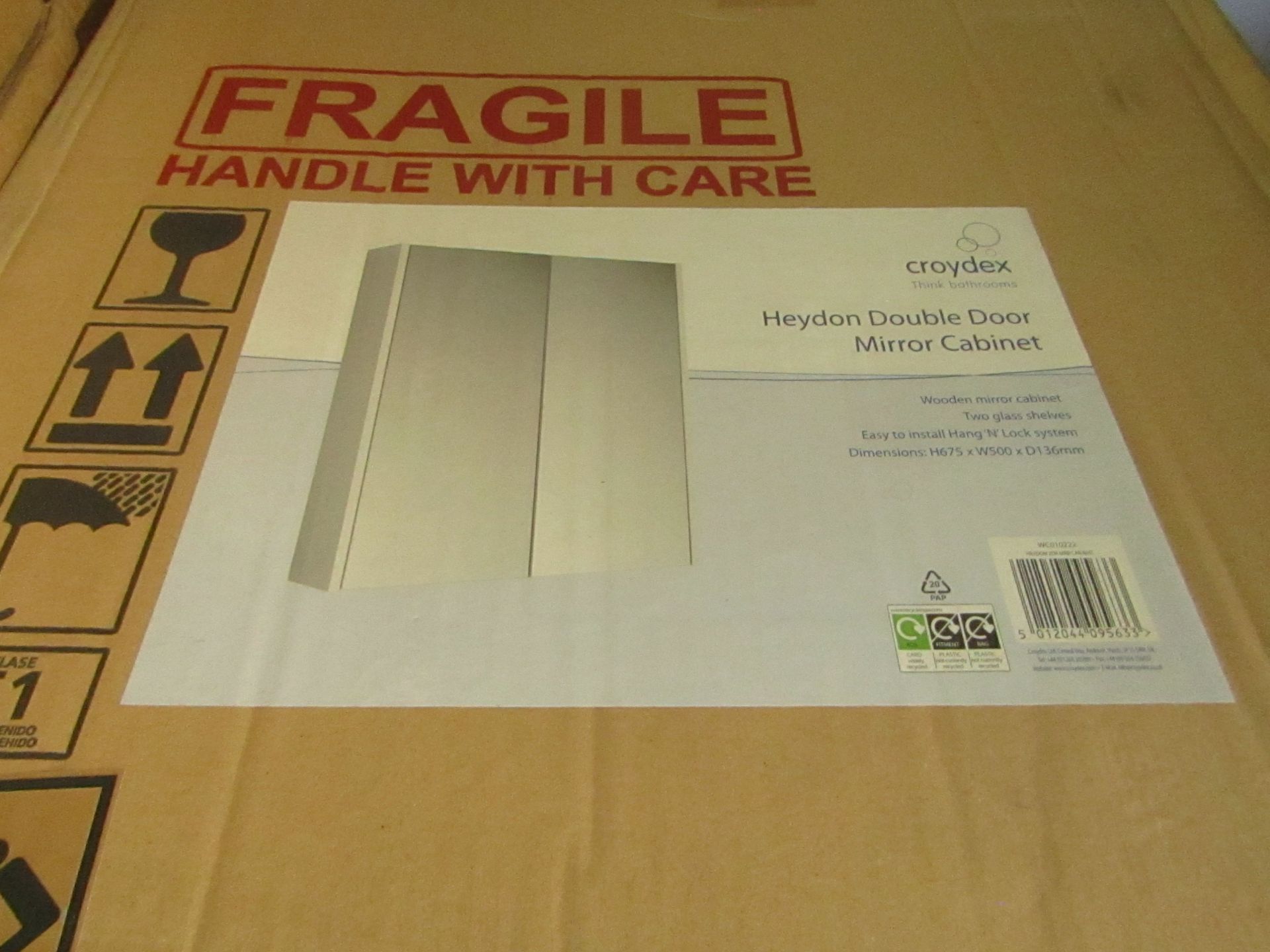 Croydex - Heydon Double Door Mirror Cabinet ( H675 x W500 x D136 mm ) - Boxed.