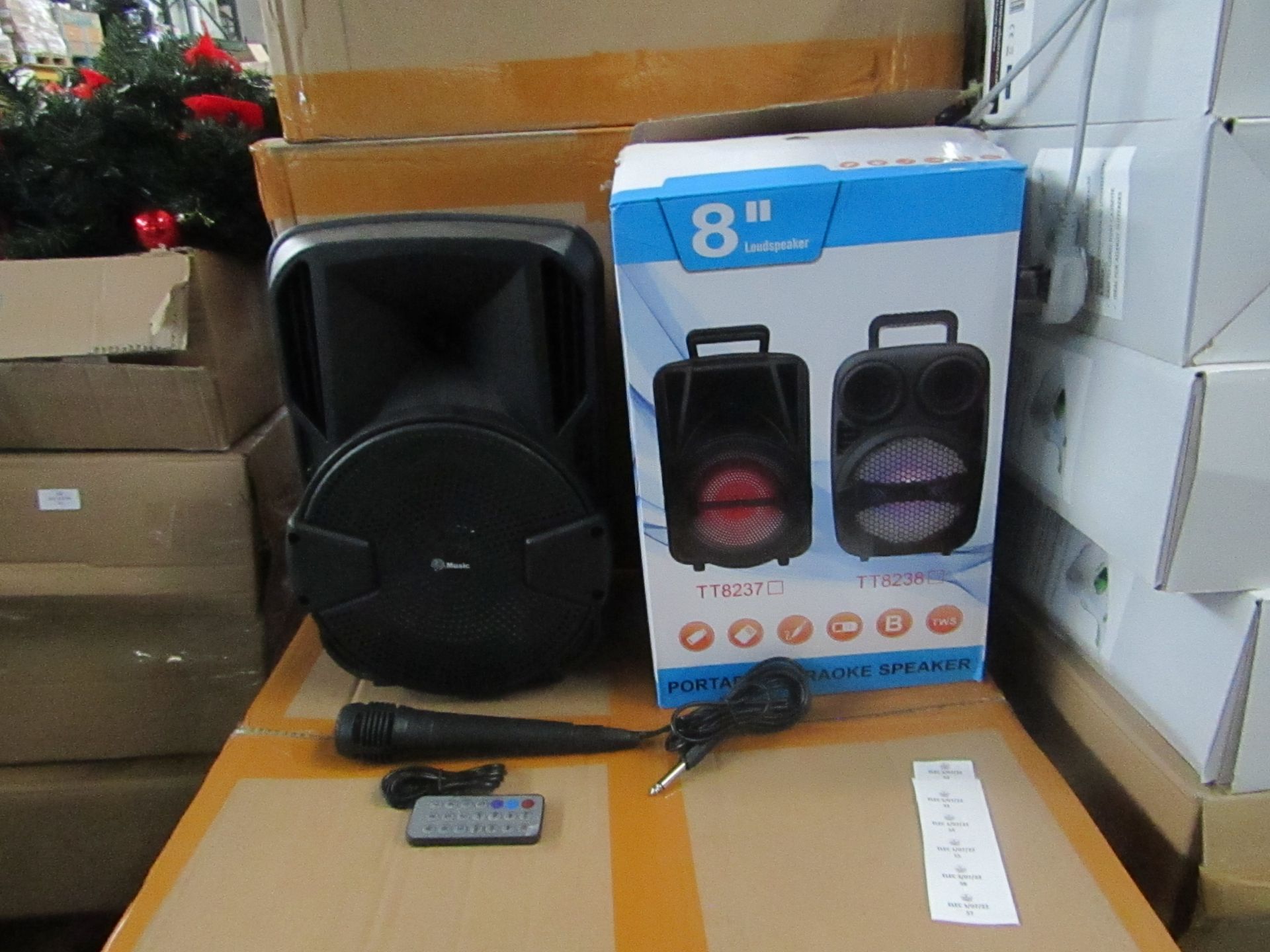 8" wireless colour changing Bluetooth Load speaker with USB, Radio Aux connections and Microphone