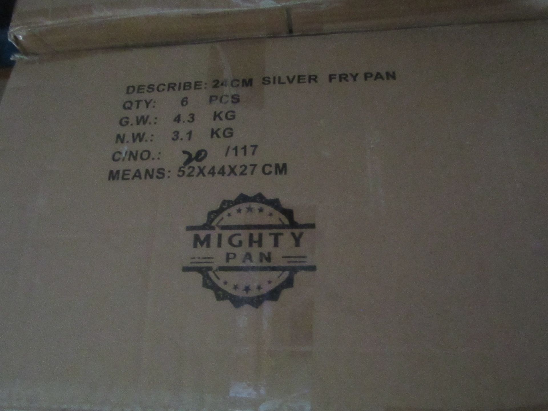 1x Box Containing 6-Pieces Being Mighty Pan - 24cm Silver Frying Pans - New & Boxed.
