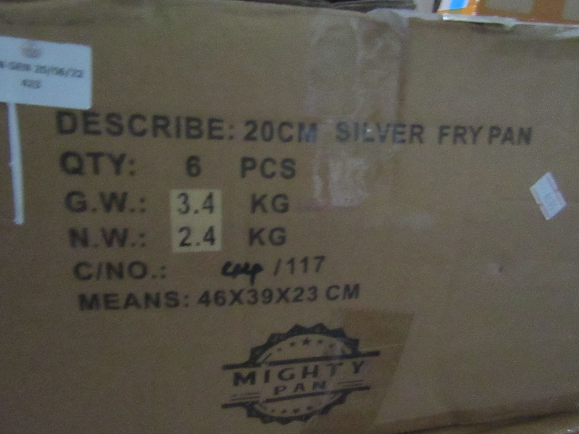 1x Box Containing 6-Pieces Being Mighty Pan - 20cm Silver Frying Pans - New & Boxed.
