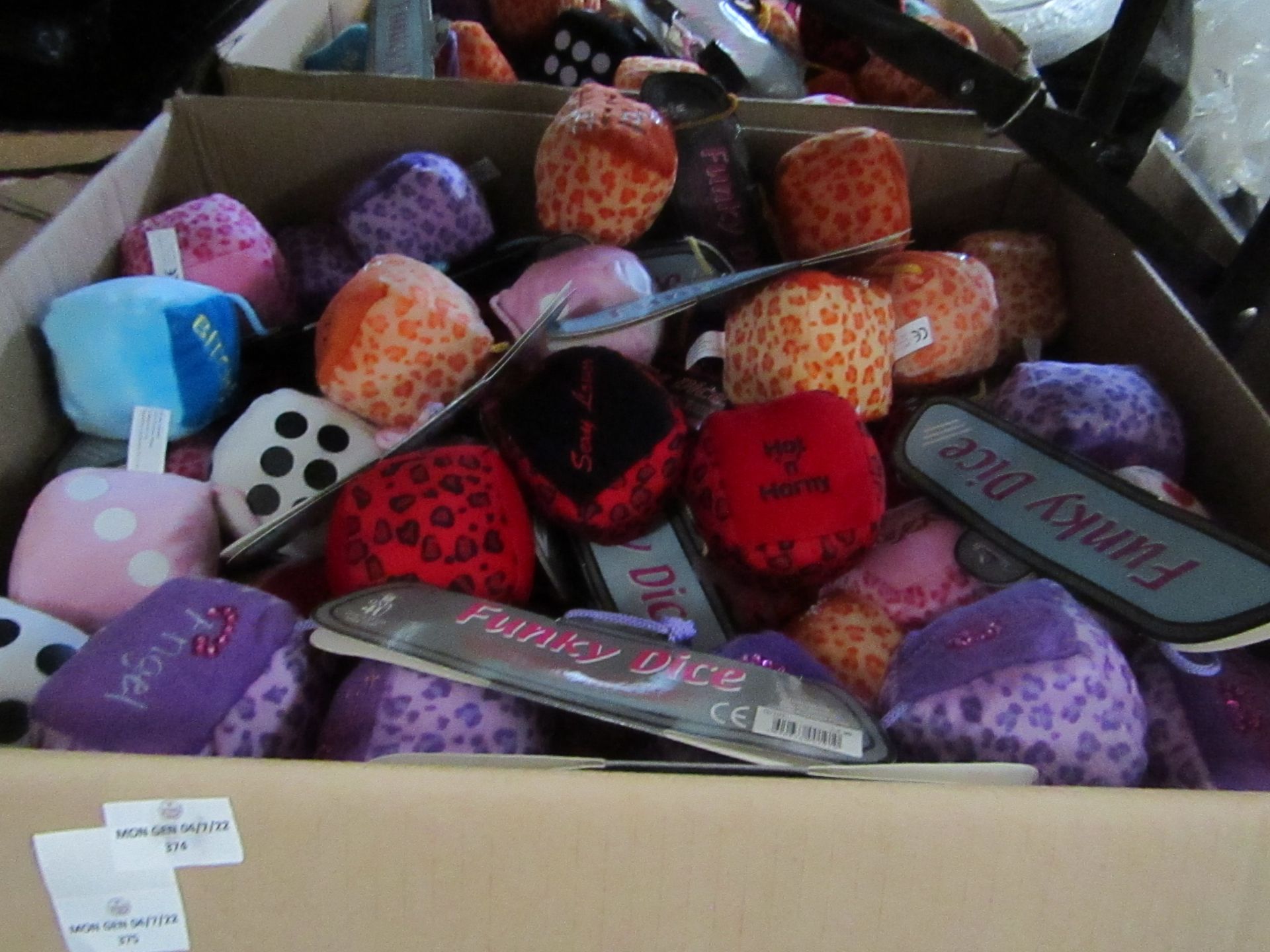 1x Box Containing Approx 45+ Funky Dice - Fabric Dice With Novelty Text ( Suitable For