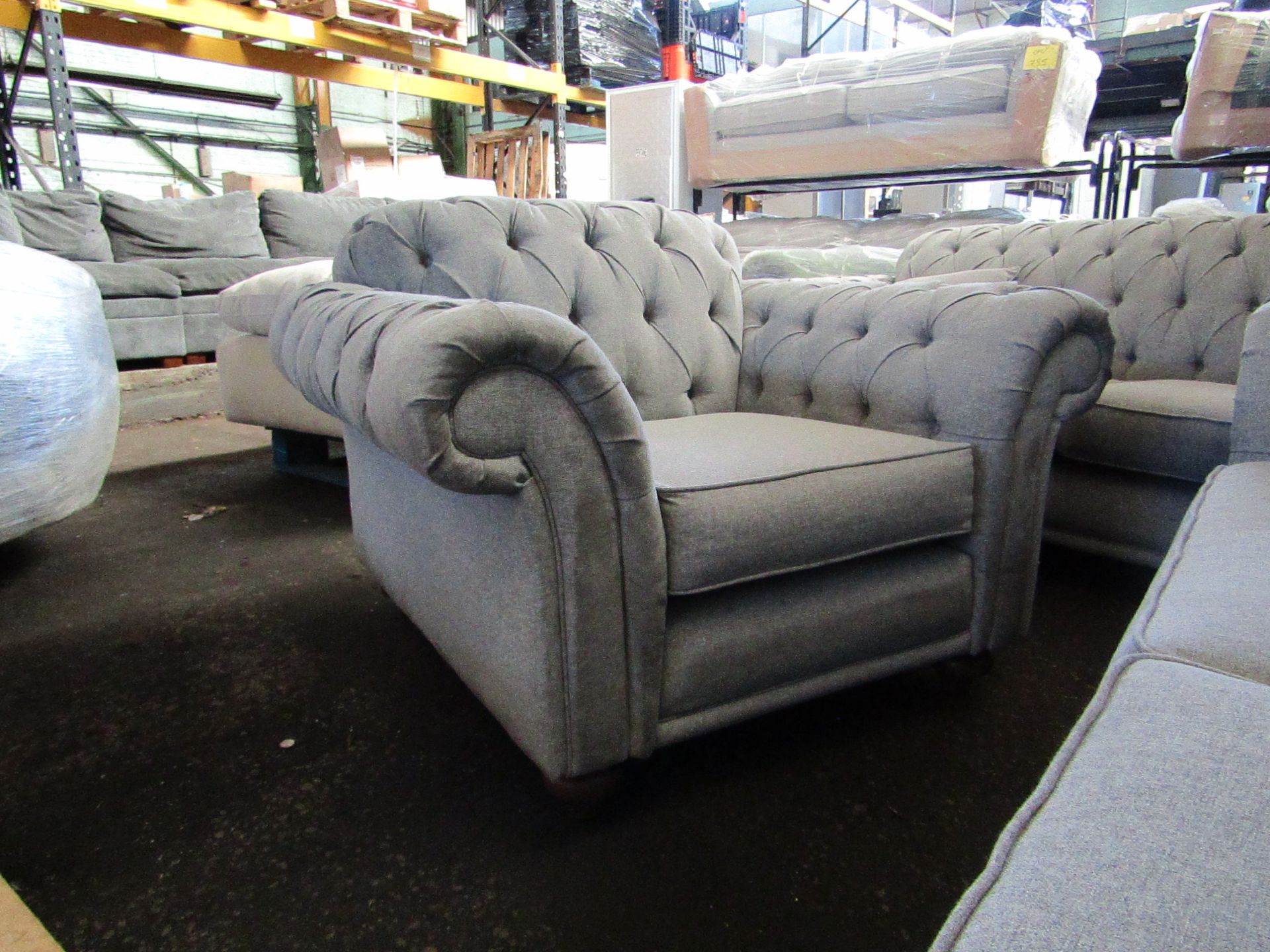 1x Costco Bordeaux Button Back Fabric Armchair - Light Grey - RRP £680 - Great Condition just - Image 2 of 2