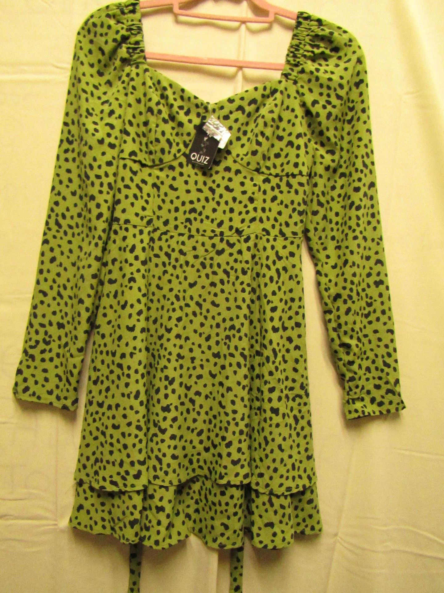 Quiz Dress Green With Black Dots Size 12 New With Tags