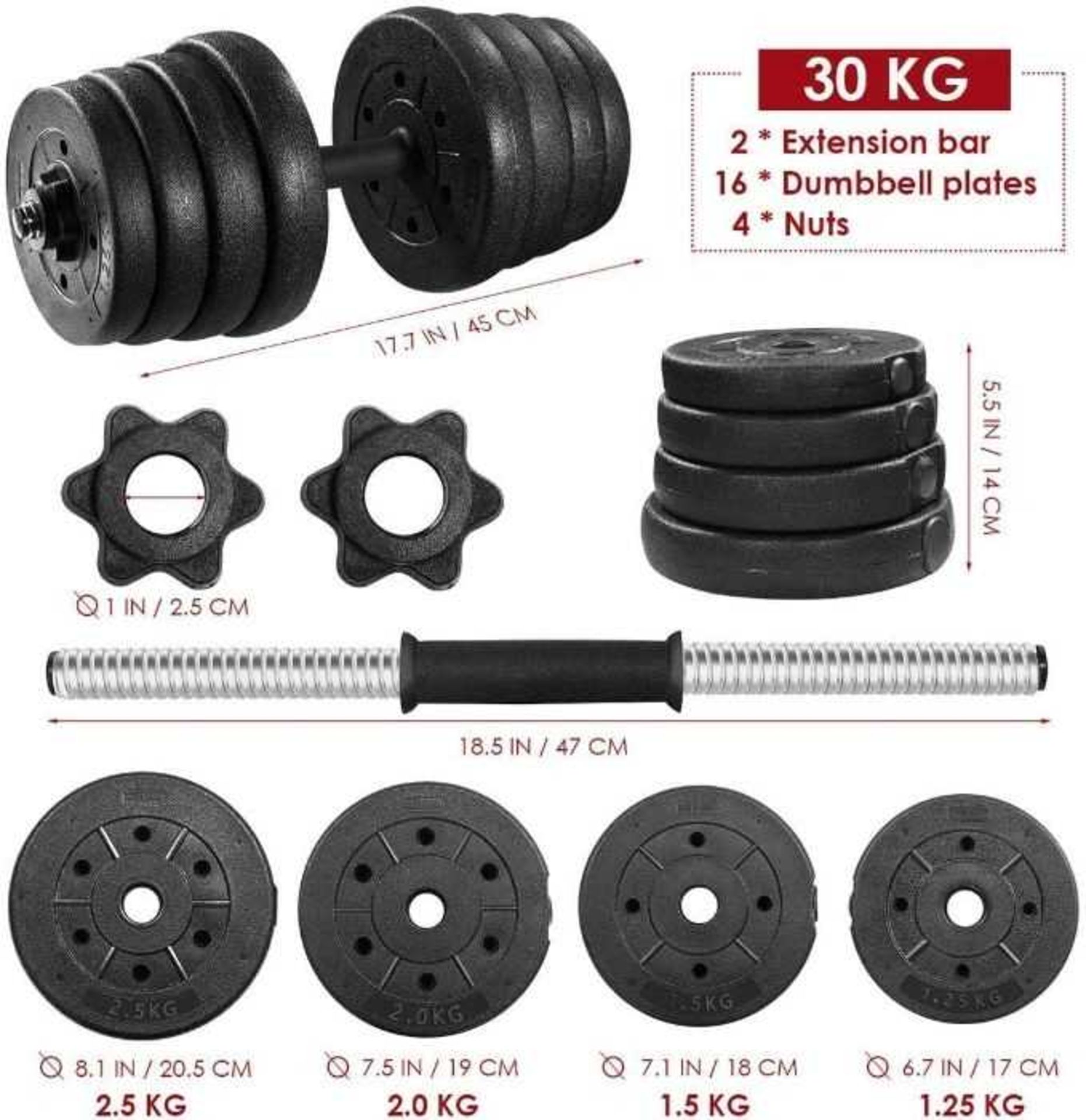 VAT 1x Movtotop 30KG adjustable Dumb Bell weight set, new and boxed, we can only find these in