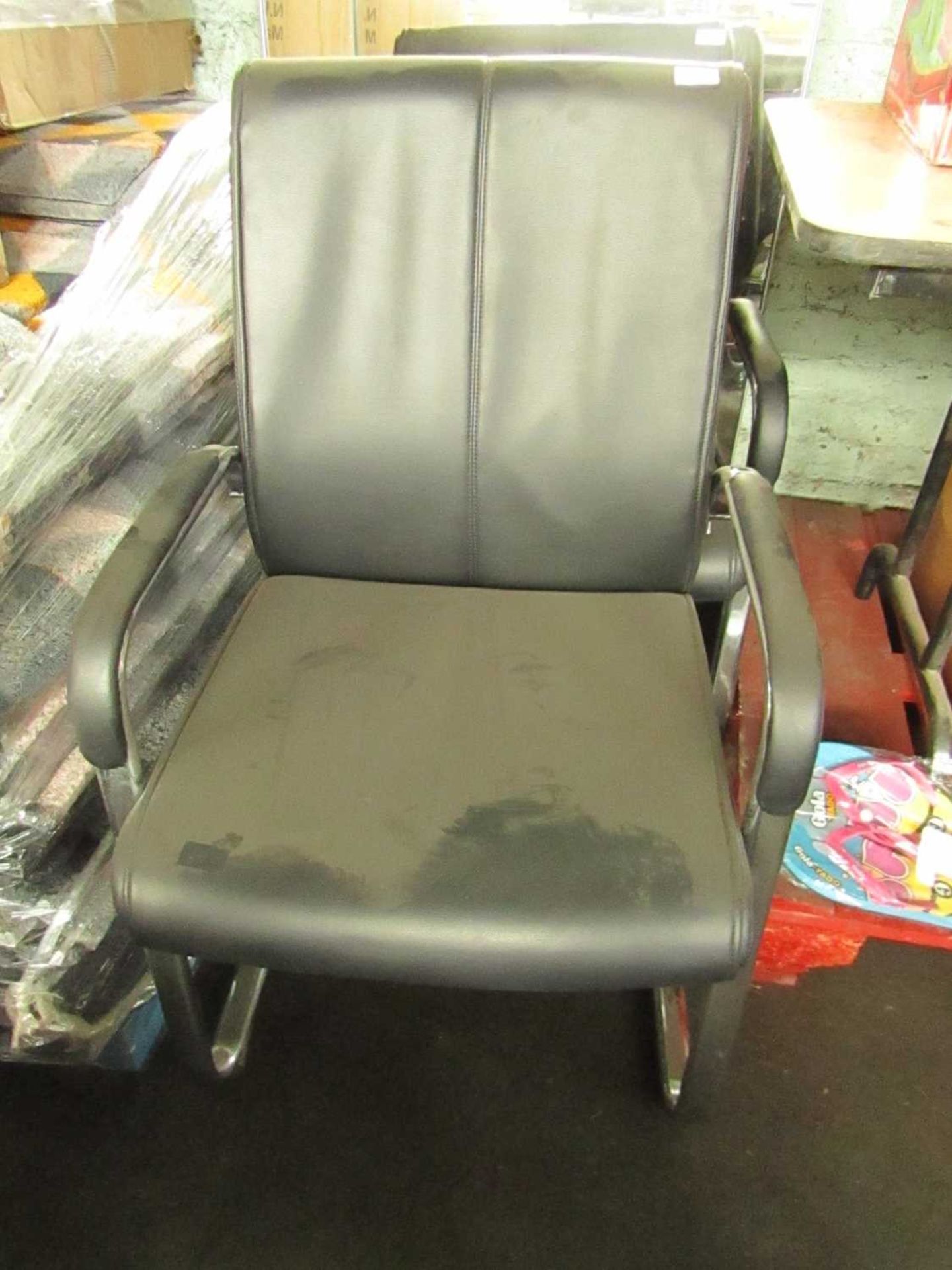 VAT Unbranded - Black Leather & Chrome Cantilever Guest Chair - Good Condition, No Packaging. RRP