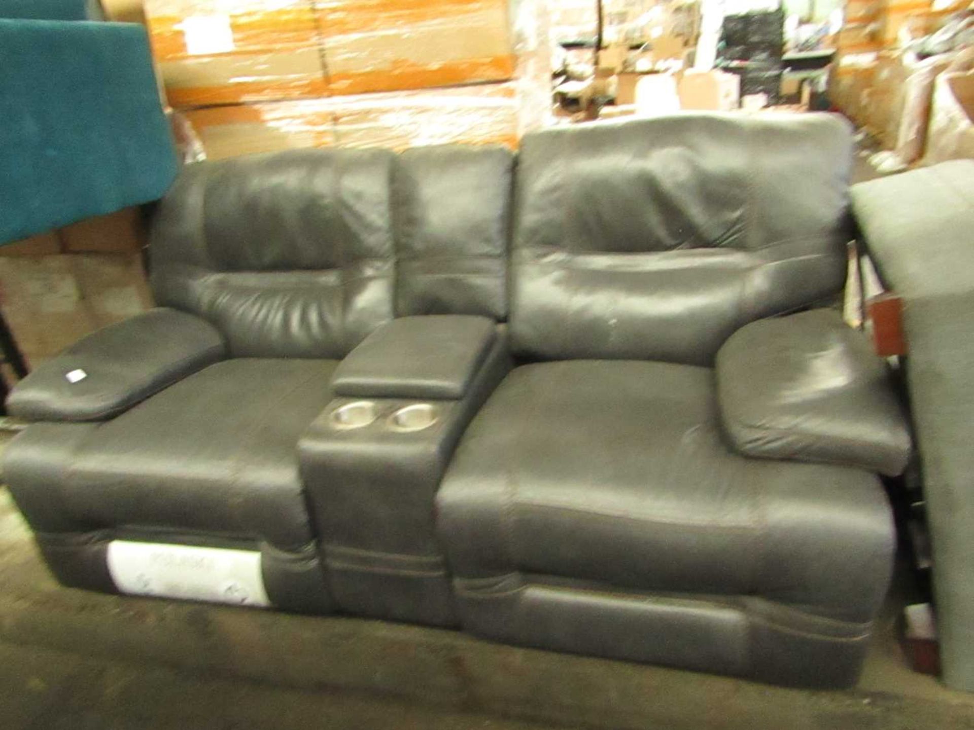 VAT 1x Costco Pulaski 2 Seater Cinema Sofa - Power Recliner with USB Ports - Dark Grey Leather -