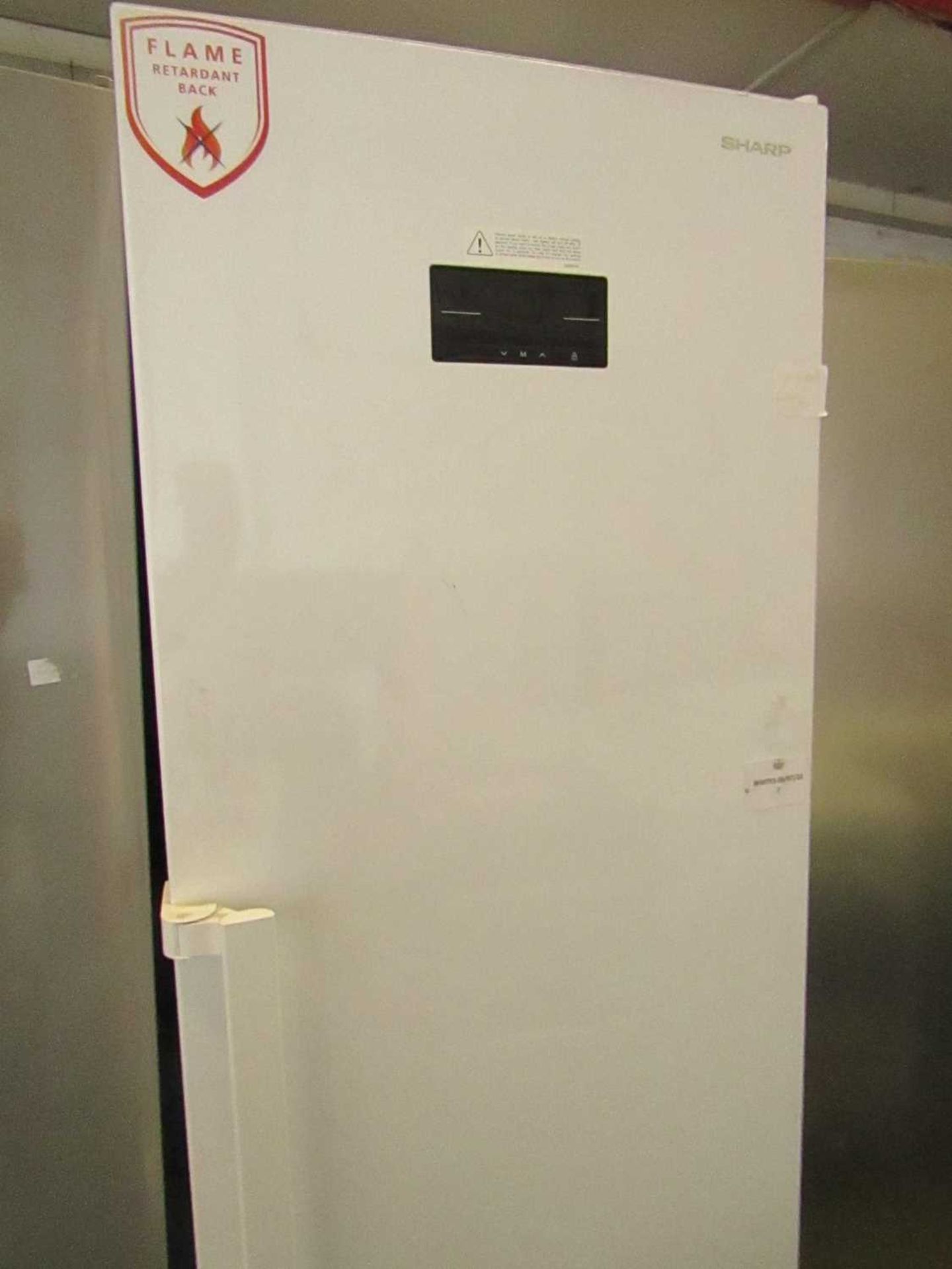 VAT Sharp - Tall White Freestanding fridge - Unable To Test Due To Damaged Plug.