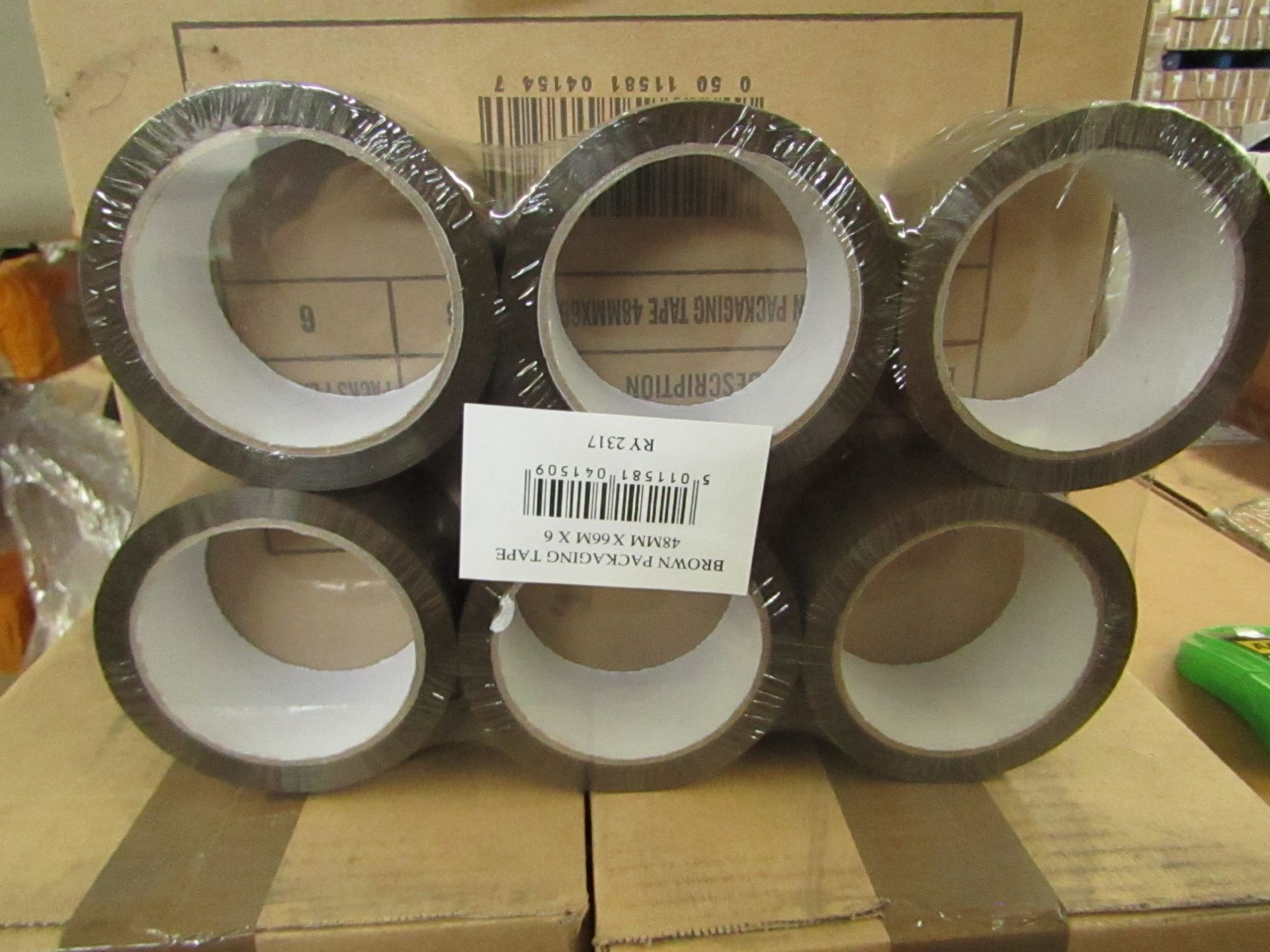 1x Box Containing 36 Rolls Brown Packaging Tape 48x66mm - Unused & Boxed.