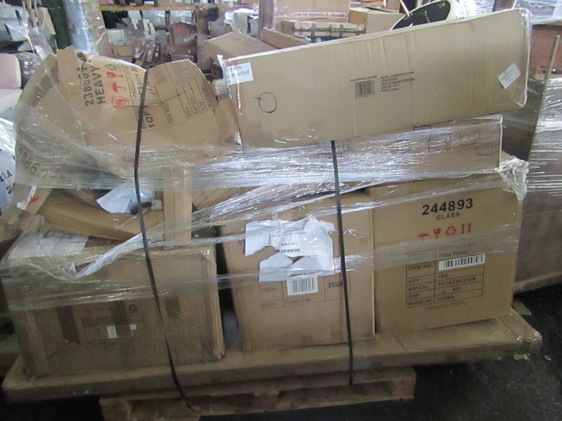 VAT PALLET OF FAULTY/MISSING PARTS MIXED FURNITURE. ALL UNCHECKED