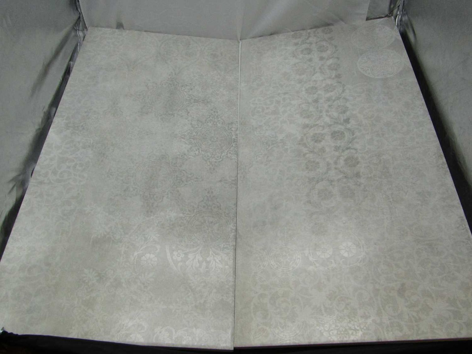 A pallet of 10x packs of 5 Homebase 600x300mm Distressed Damask Grey wall tiles, new, ref code