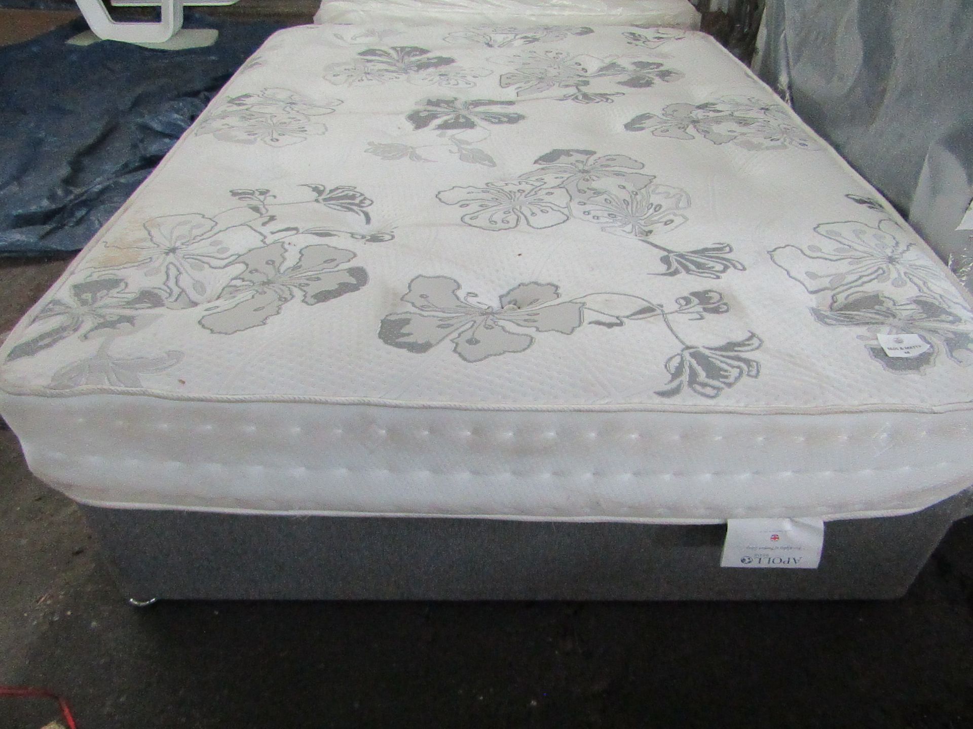 Grey 2 King Size drawer Divan Base with Mattress, please note this is Exdisplay which has been store