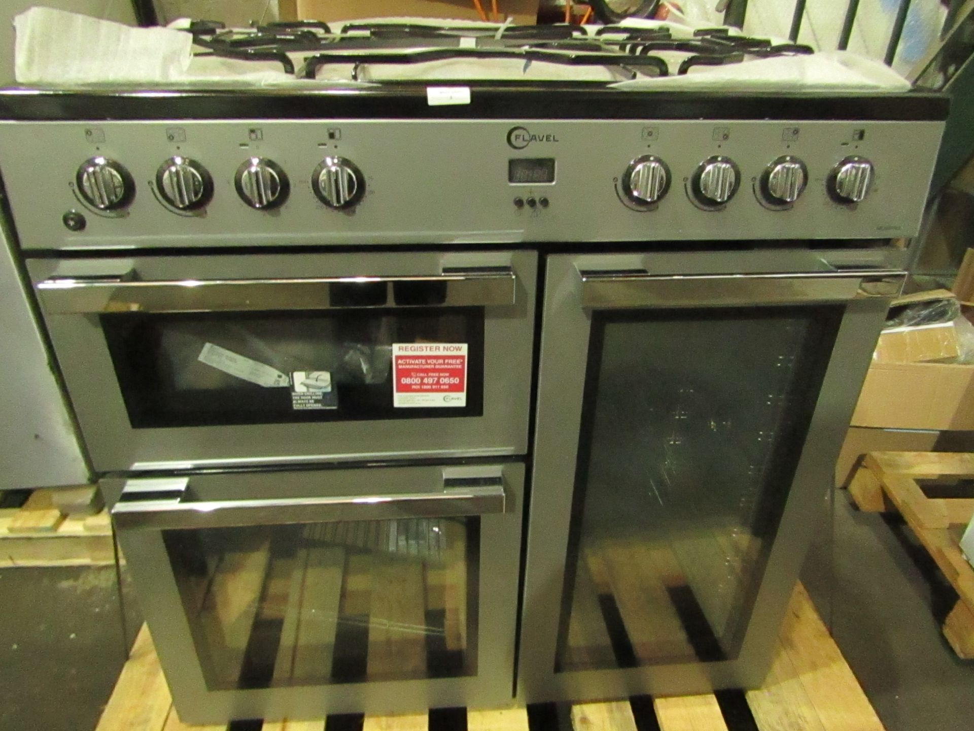 FLAVEL 90cm Dual Fuel Range Cooker Silver MLN9FRS RRP ô?649.00 - The items in this lot are thought