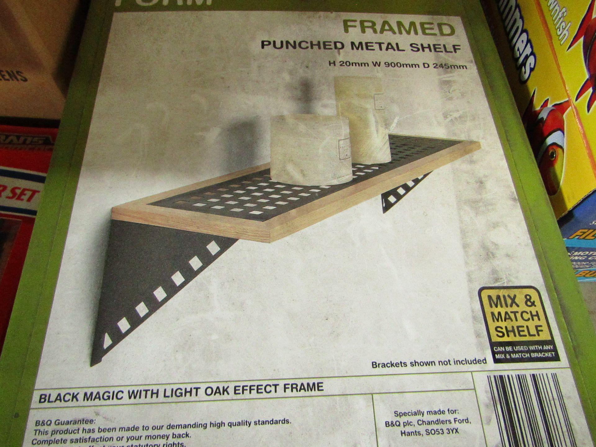 B&Q - Form Framed Punched Metal Shelf ( H20mm X W900mm X D245mm ) - Black Magic With Light Oak