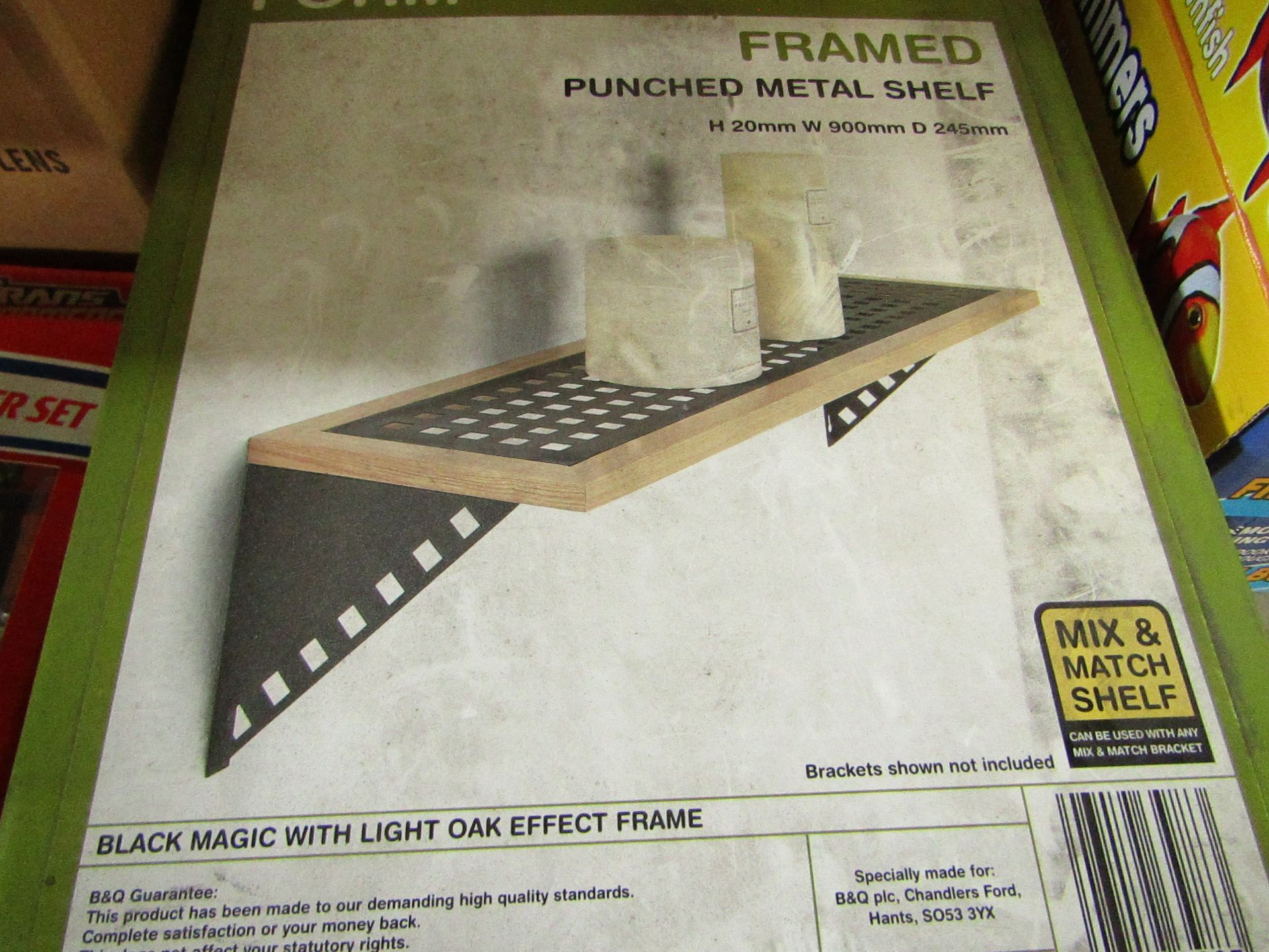 B&Q - Form Framed Punched Metal Shelf ( H20mm X W900mm X D245mm ) - Black Magic With Light Oak