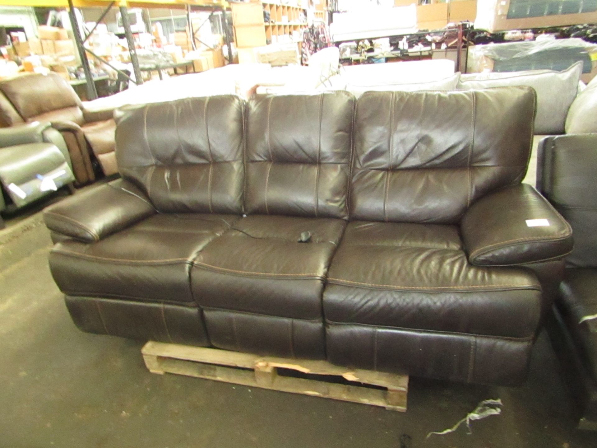 Costco 3 seater brown leather electric reclining sofa, appears to be in fairly good conditon,