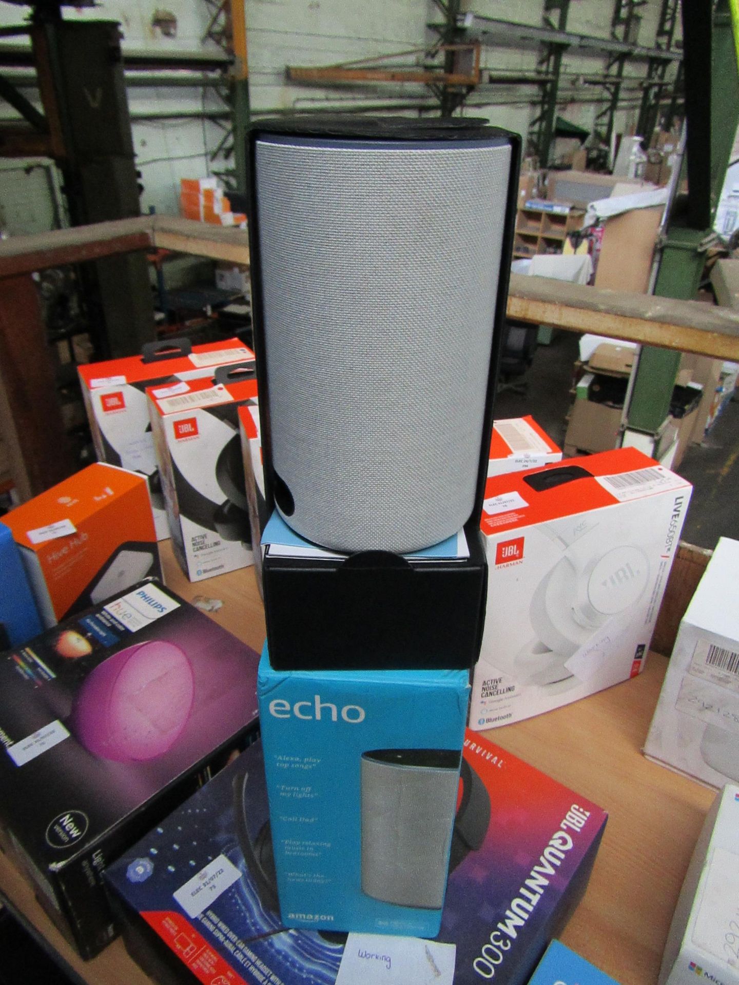 Amazon Echo 2nd gen sandstone smart speaker, unchecked in original box