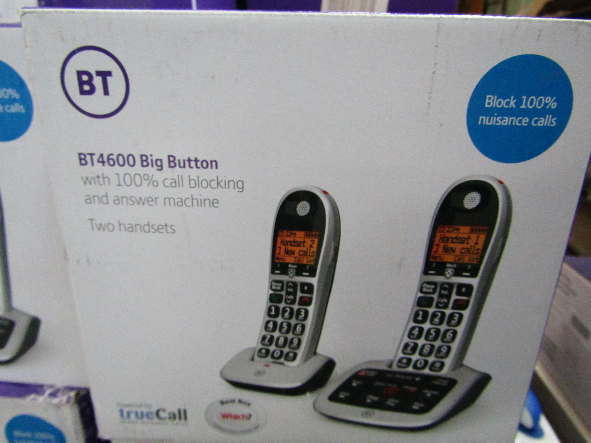 BT 4600 Duo set of Big Button Digital telephones with nuisance call blocker built in, looks unused