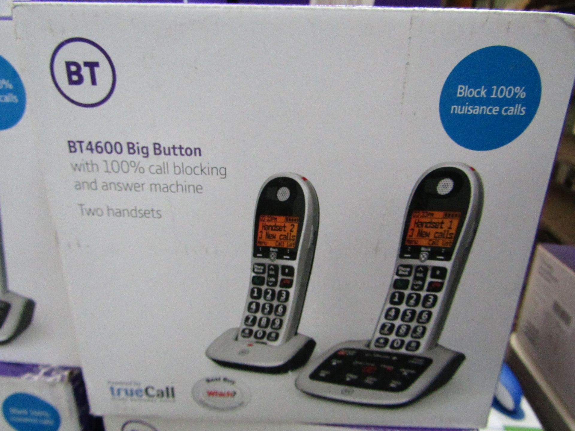 BT 4600 Duo set of Big Button Digital telephones with nuisance call blocker built in, looks unused