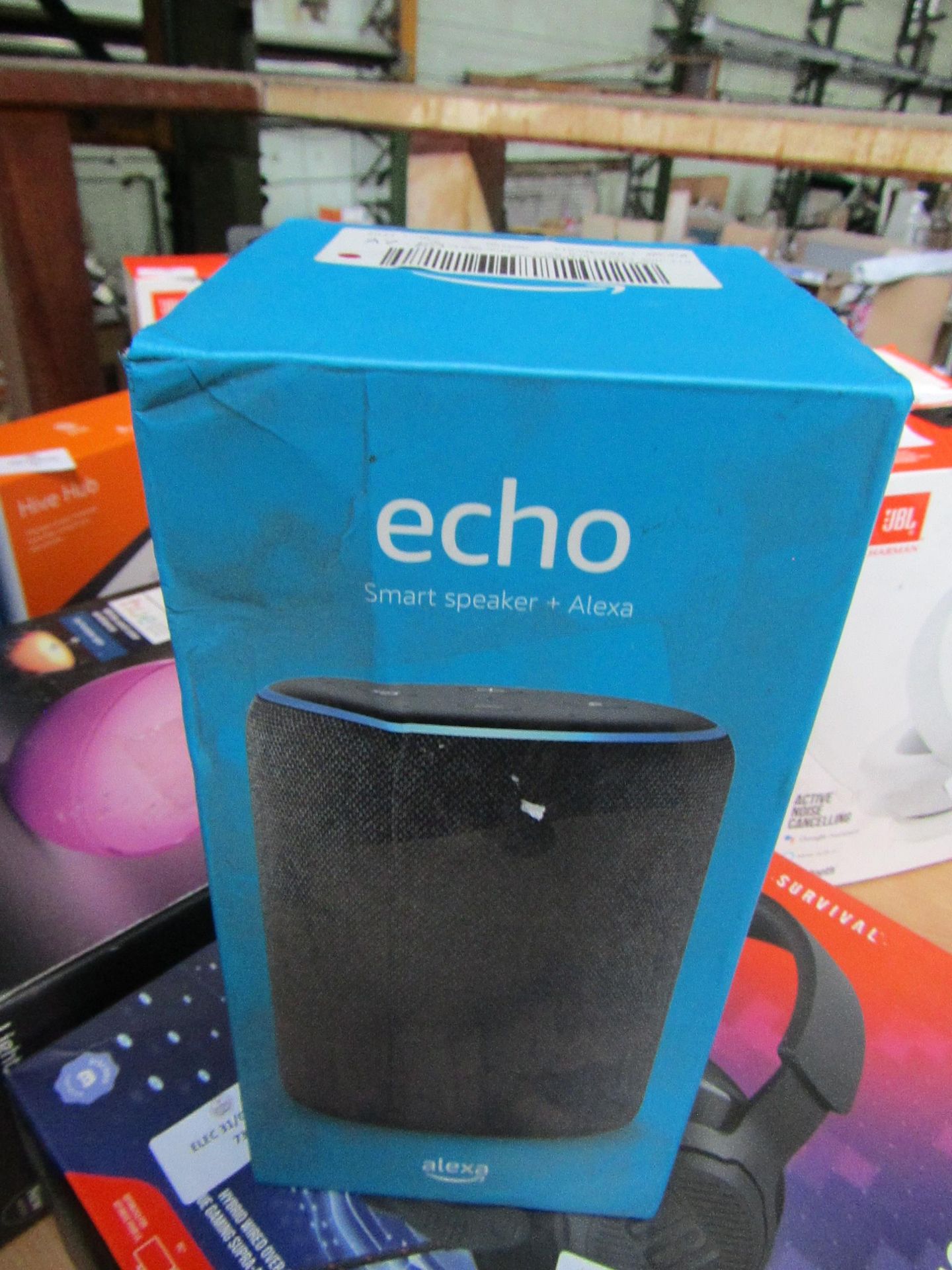 Amazon Echo 3rd gen smart speaker, unchecked in original box