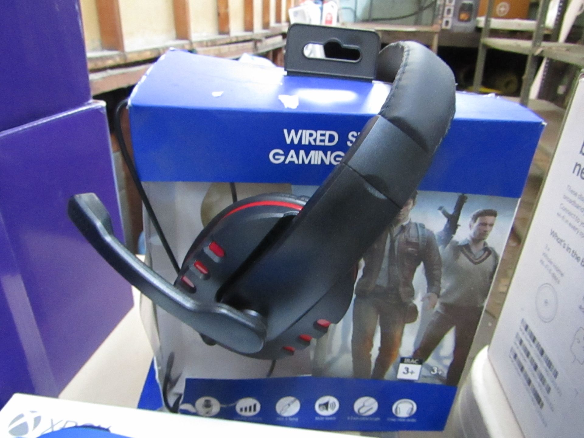 1x Wired Gaming Stereo Headset - tested working for sound to the ears, microphone is unchecked