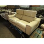 Dark Cream Leather Electric Power Recliner With Power Headrests - Tested Working However Needs a