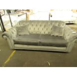 2 seater Grey Velour style button back sofa, in ggod condition