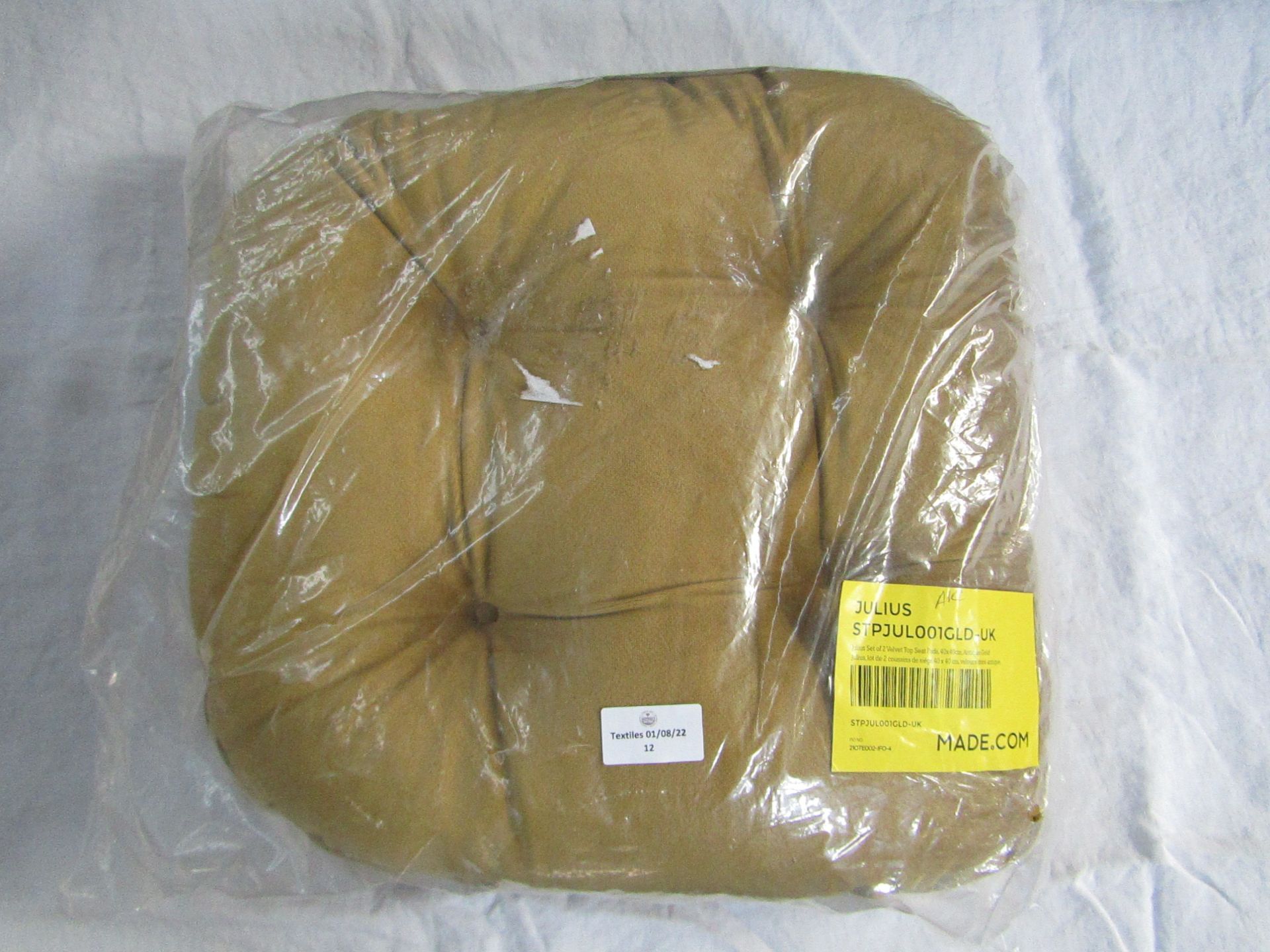 Made.com Julius Set of 2 Velvet Top Seat Pads 40x40cm Antique Gold RRP Â£39.00 - The items in this