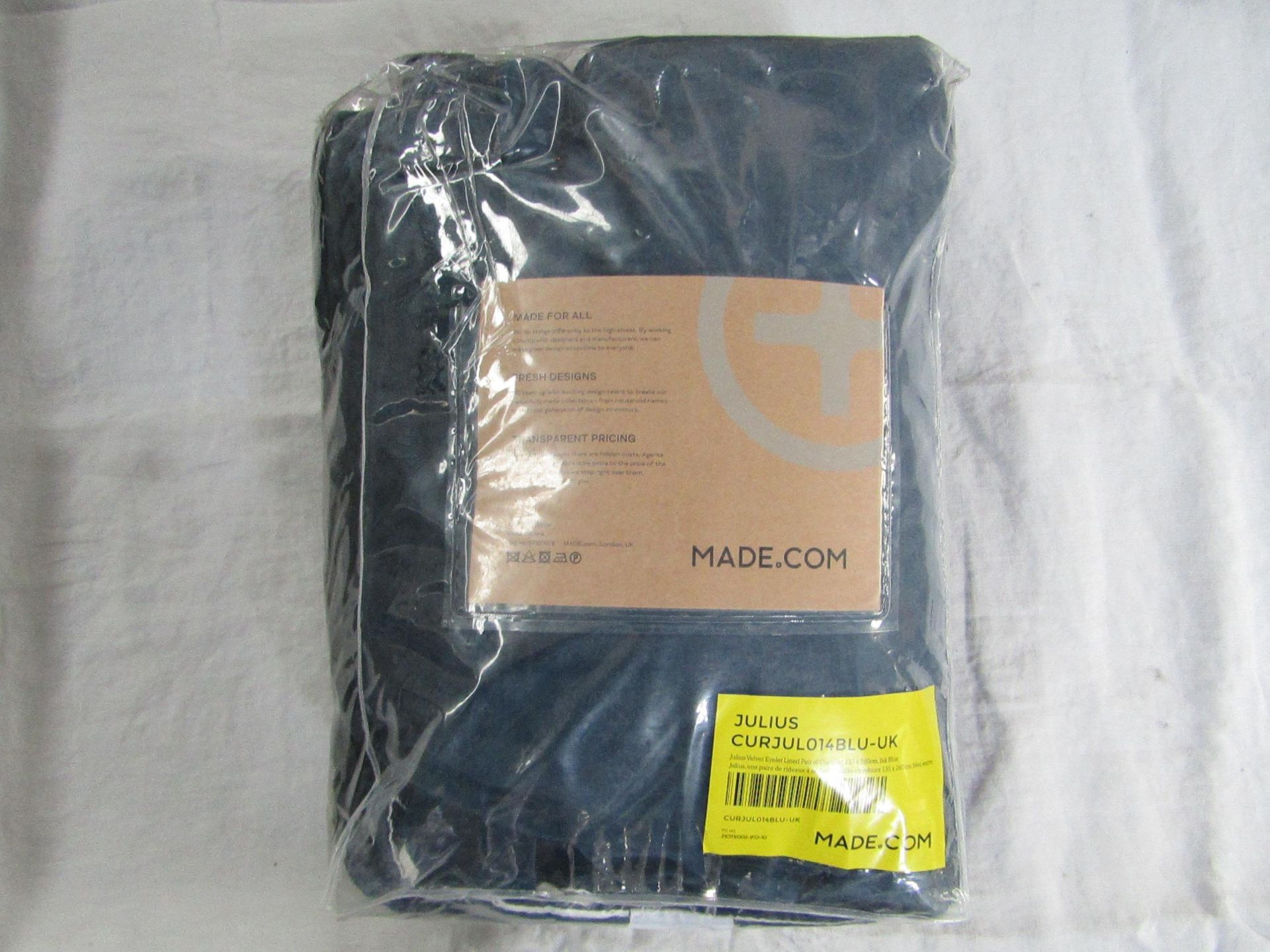 Made.com Julius Velvet Eyelet Lined Pair of Curtains 135 x 260cm Ink Blue RRP Â£79.00 - The items in