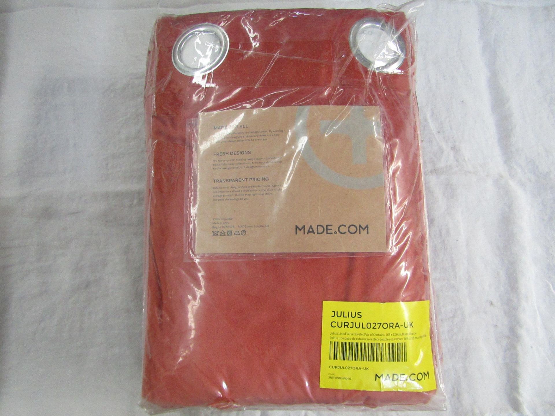 Made.com Julius Lined Velvet Eyelet Pair of Curtains 168 x 228cm Burnt Orange RRP Â£69.00 - The